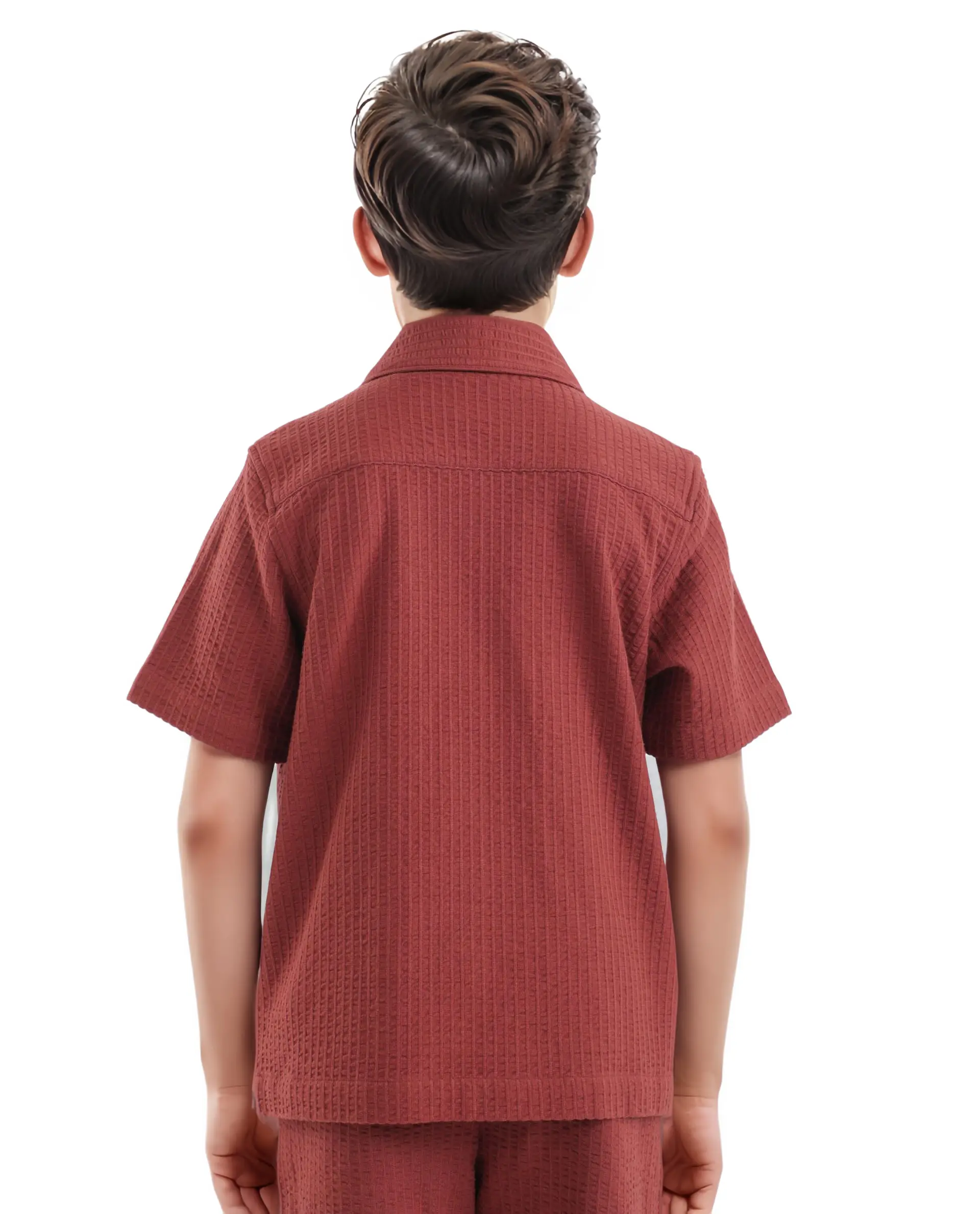 Rare Ones Kids Lomz Rust Cotton Fabric Half Sleeve Tonal Stripe Shacket - Image 7