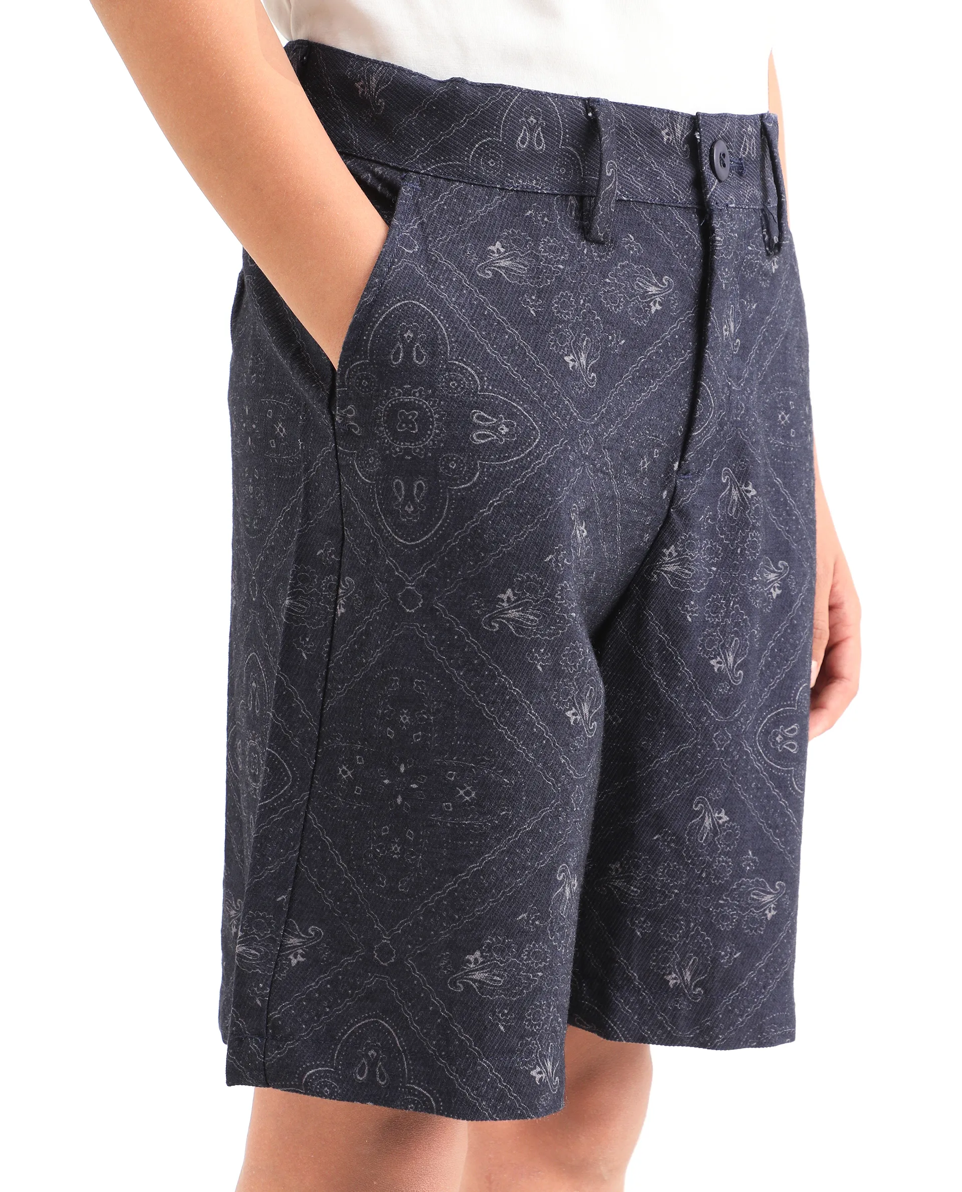 Rare Ones Kids Loui Navy Viscose Fabric Regular Fit Digital Print Shorts - Image 3