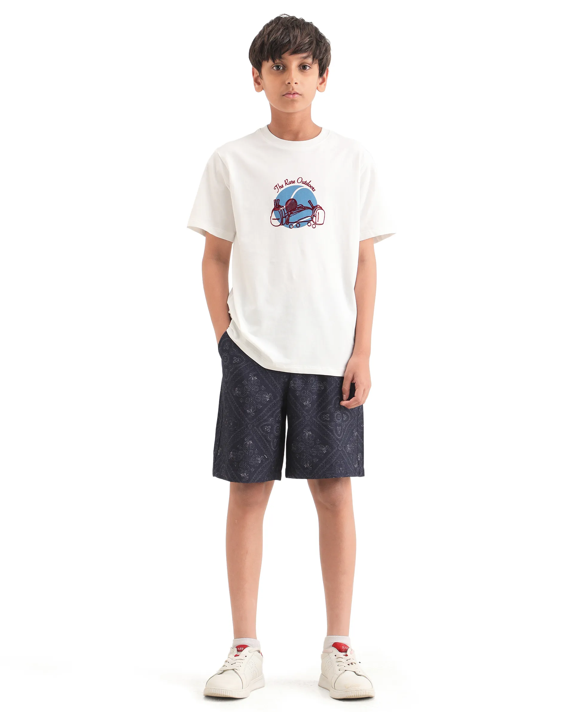 Rare Ones Kids Loui Navy Viscose Fabric Regular Fit Digital Print Shorts - Image 4