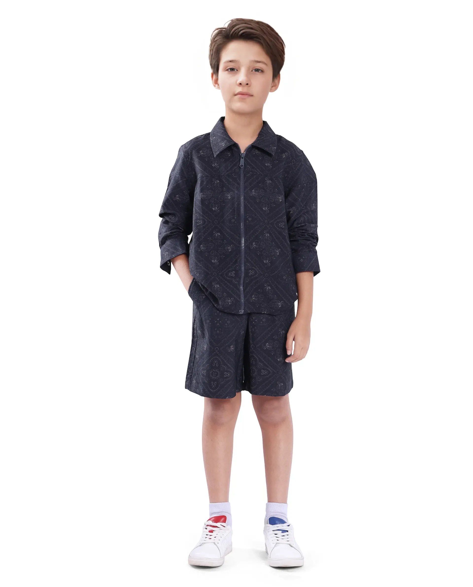 Rare Ones Kids Louis Dark Navy Viscose Full Sleeve Digital Print Shacket - Image 2