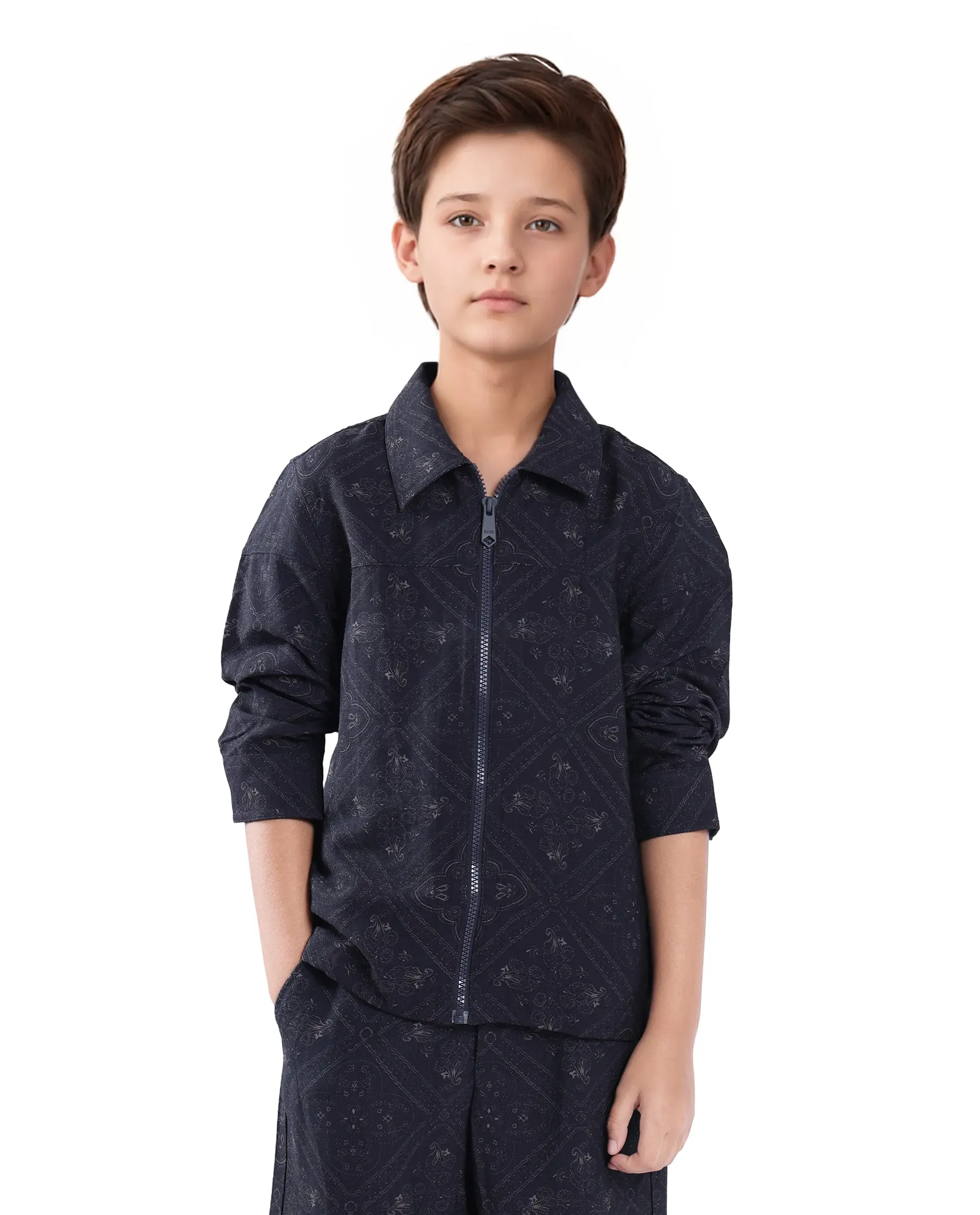 Rare Ones Kids Louis Dark Navy Viscose Full Sleeve Digital Print Shacket - Image 3