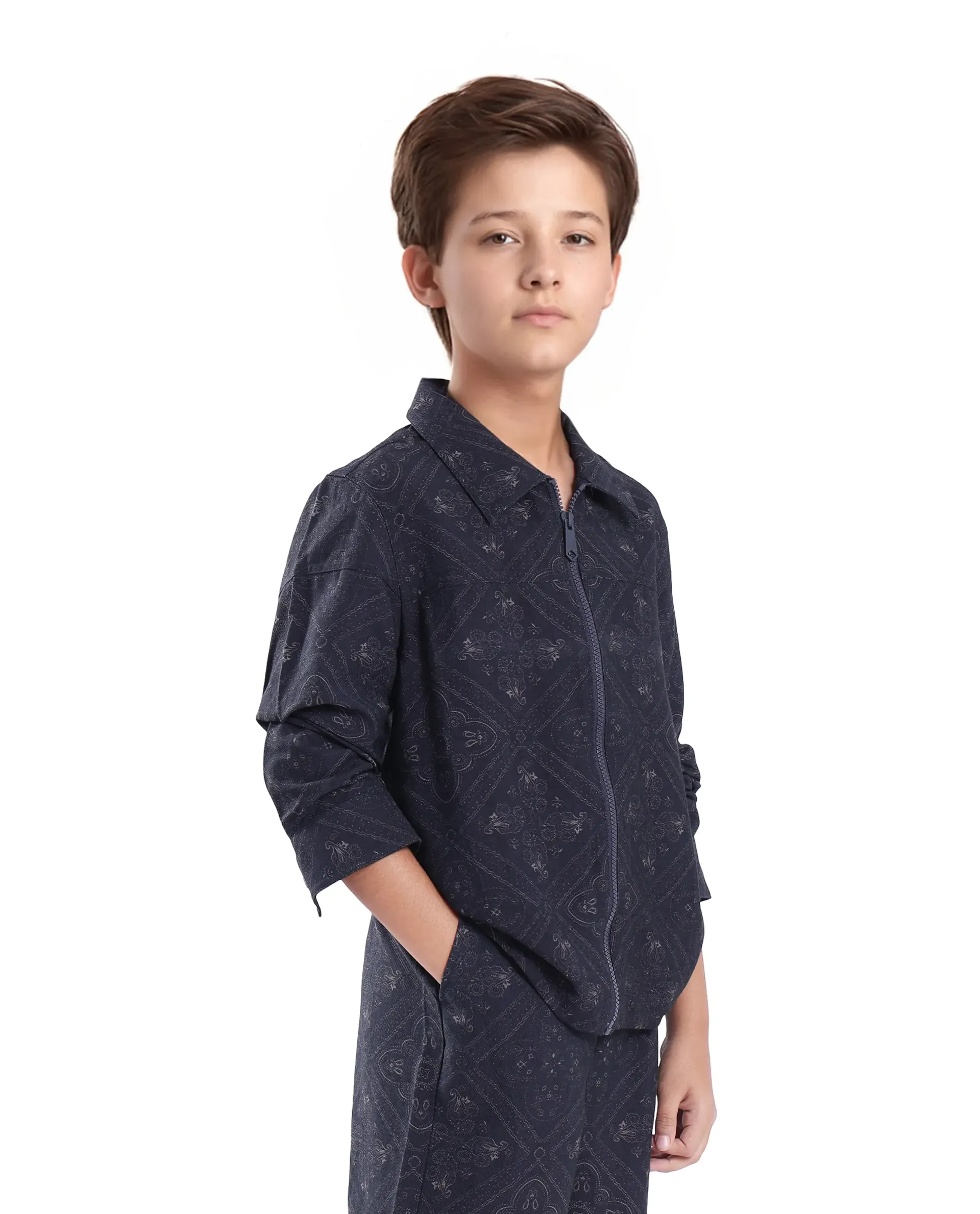 Rare Ones Kids Louis Dark Navy Viscose Full Sleeve Digital Print Shacket - Image 5