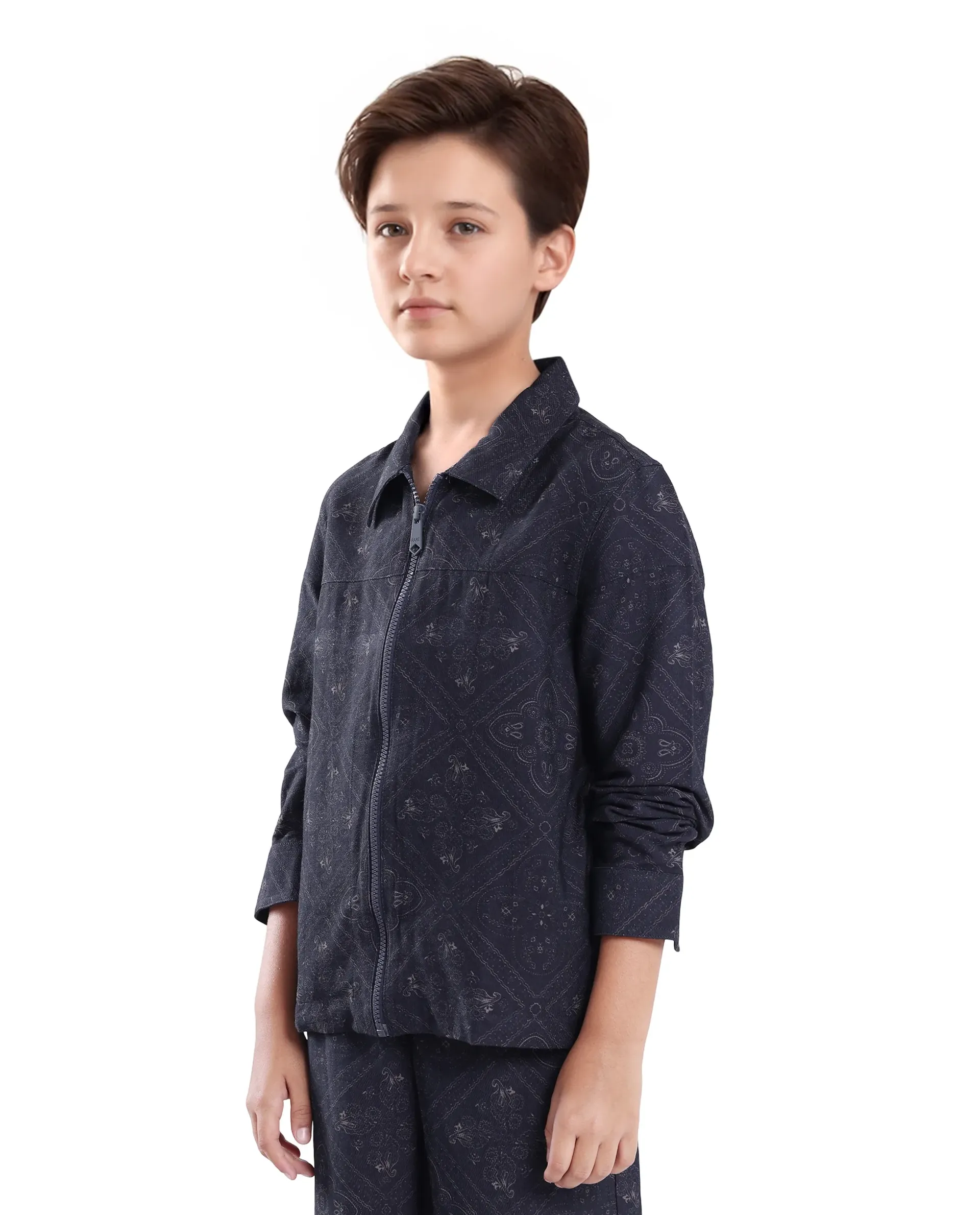 Rare Ones Kids Louis Dark Navy Viscose Full Sleeve Digital Print Shacket - Image 6