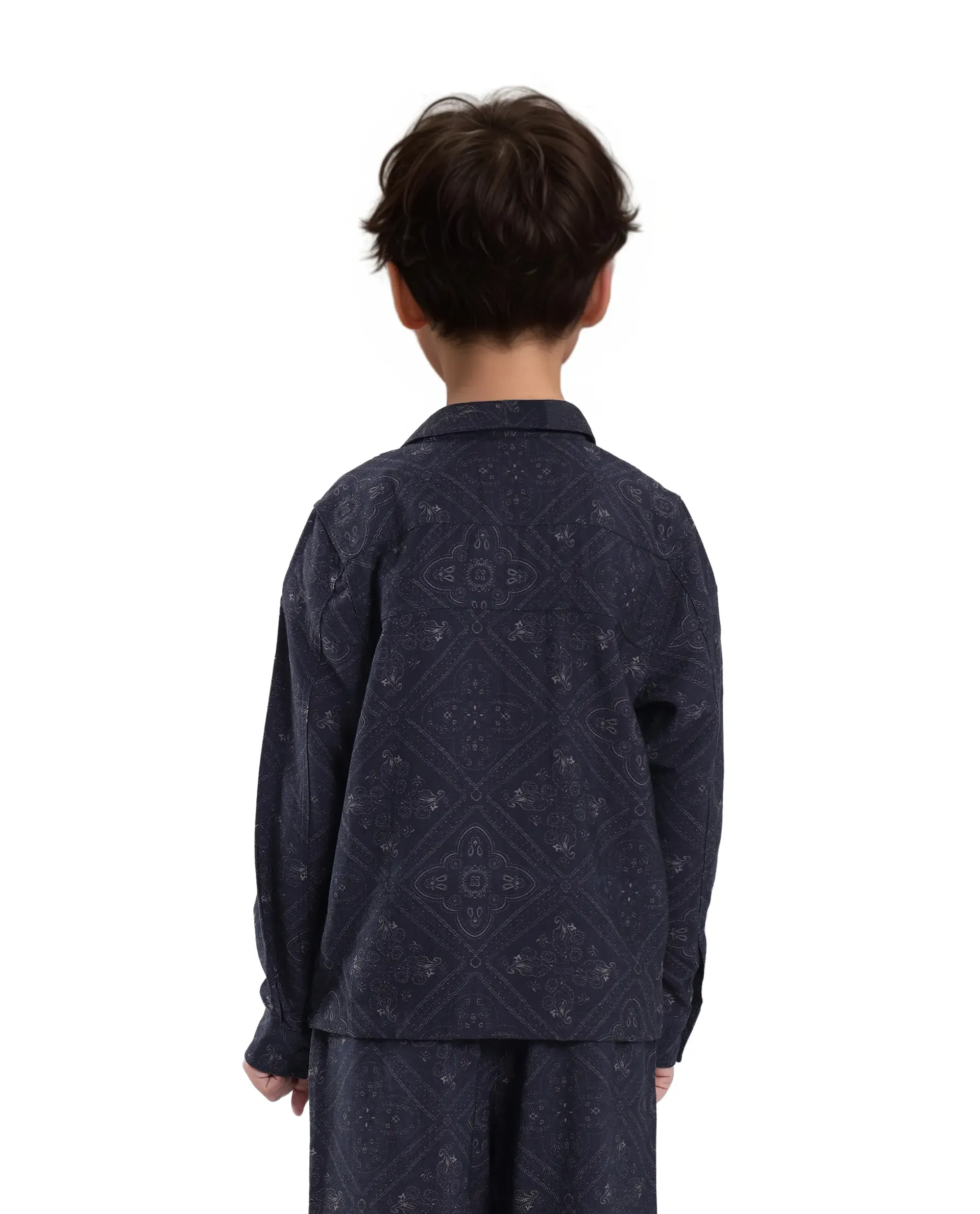 Rare Ones Kids Louis Dark Navy Viscose Full Sleeve Digital Print Shacket - Image 7