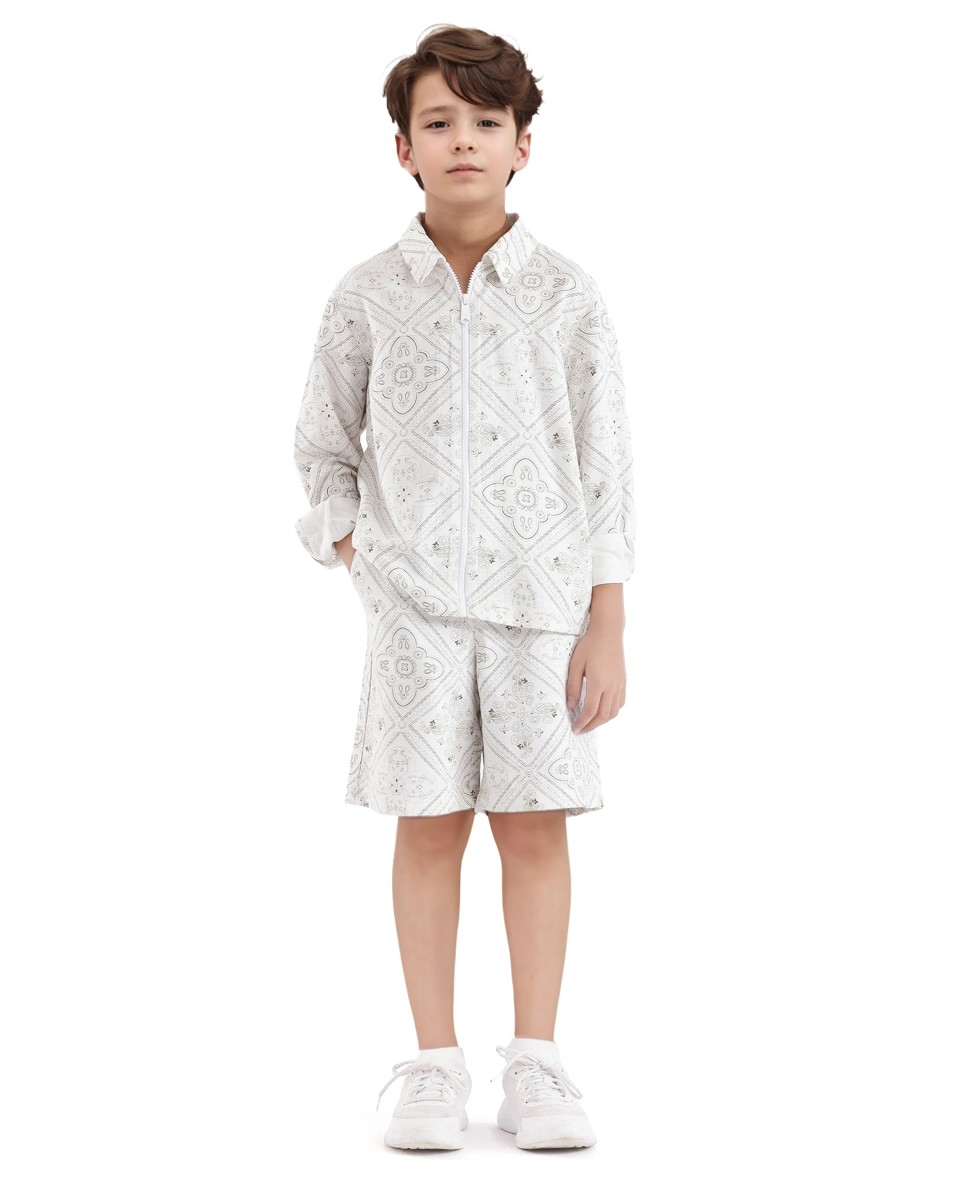 Rare Ones Kids Louis White Viscose Full Sleeve Digital Print Shacket - Image 2