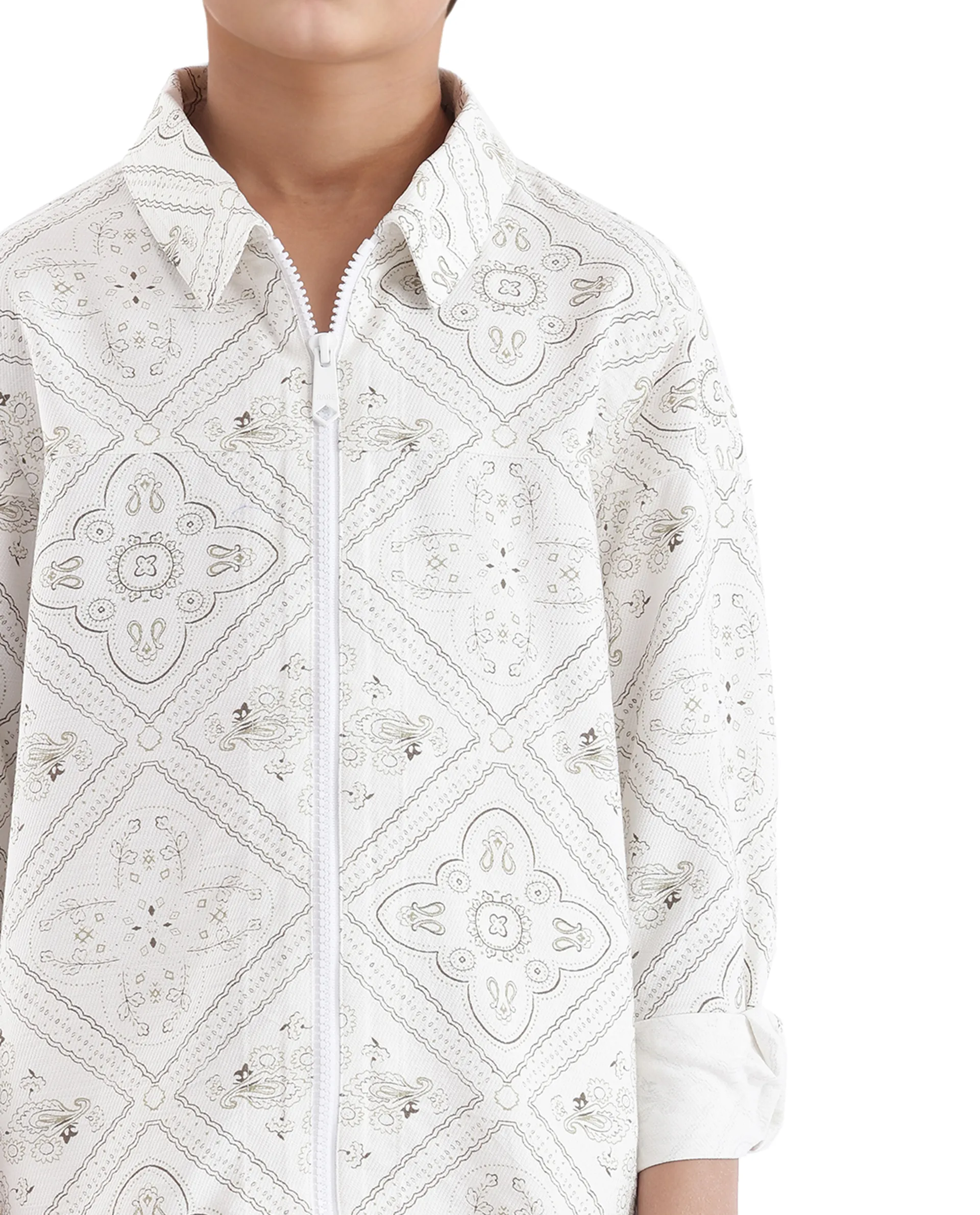 Rare Ones Kids Louis White Viscose Full Sleeve Digital Print Shacket - Image 3