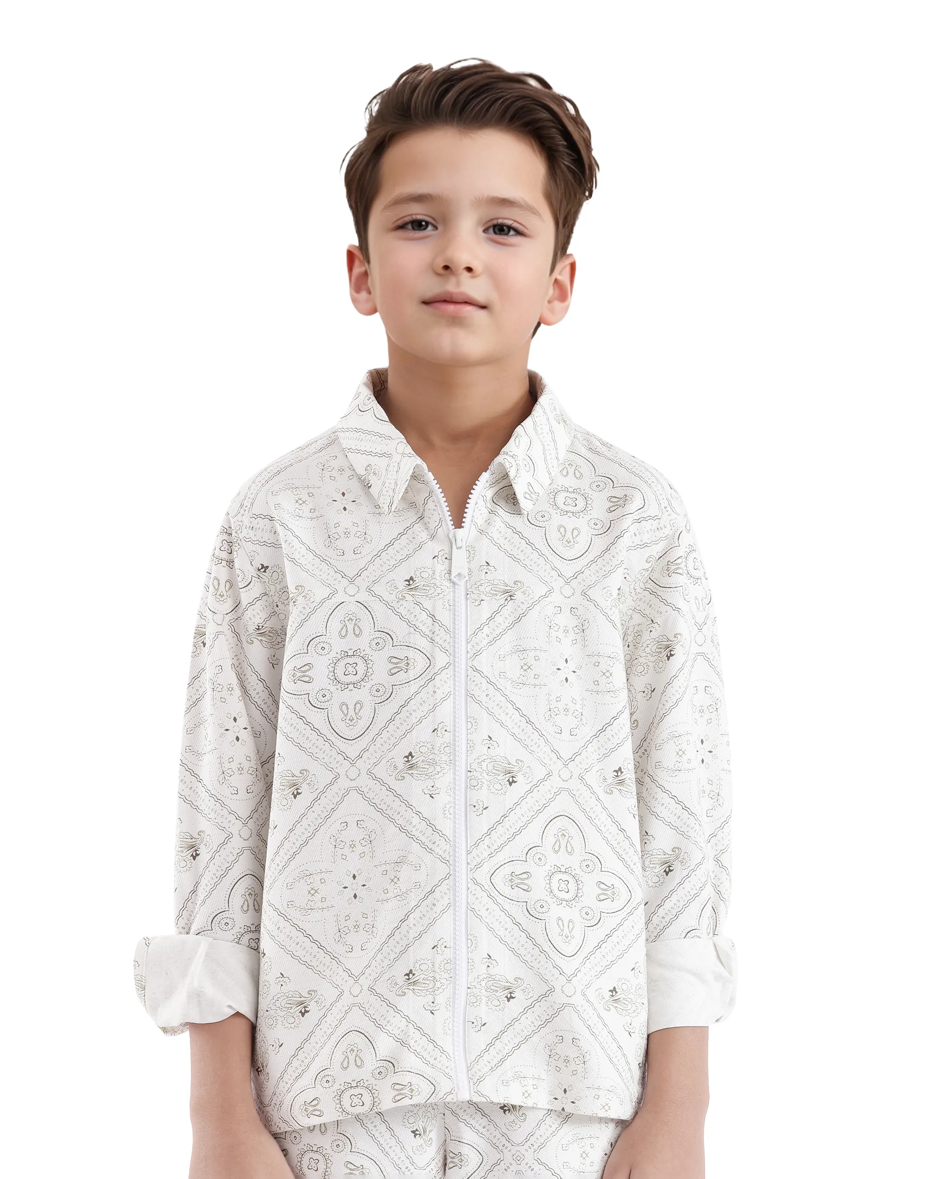 Rare Ones Kids Louis White Viscose Full Sleeve Digital Print Shacket - Image 4