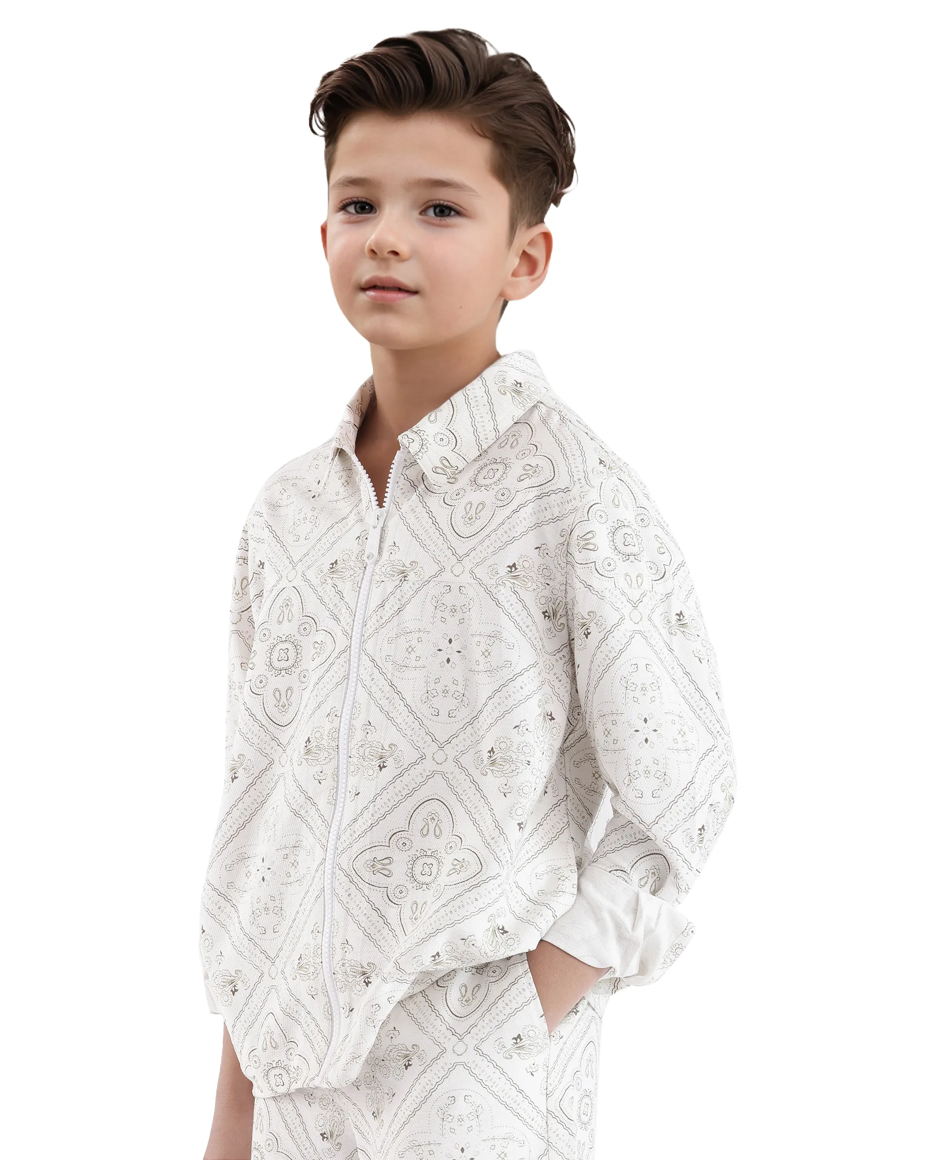 Rare Ones Kids Louis White Viscose Full Sleeve Digital Print Shacket - Image 7