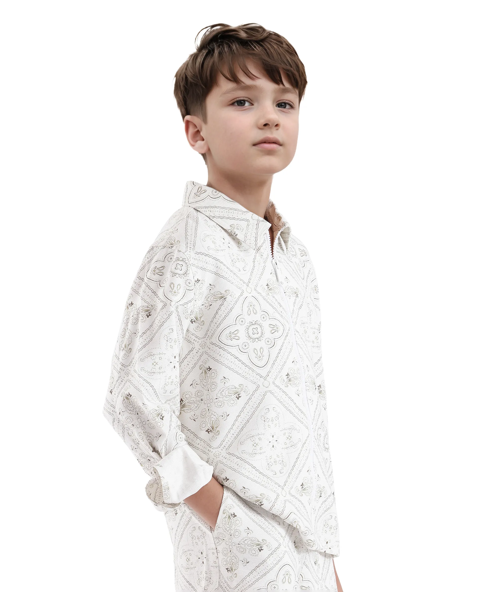 Rare Ones Kids Louis White Viscose Full Sleeve Digital Print Shacket - Image 8