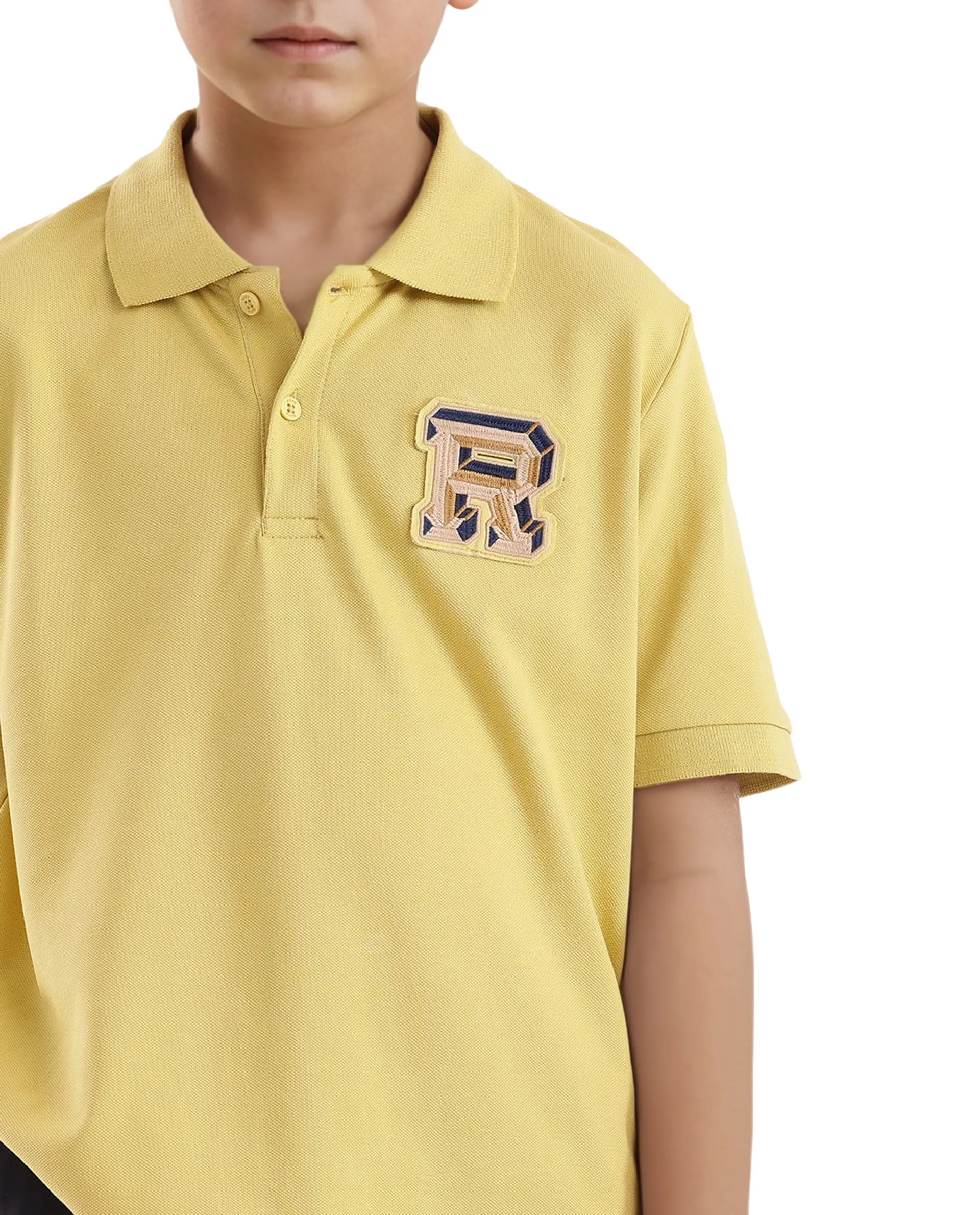 Rare Ones Kids Luan Flouroscent Yellow Cotton Short Sleeve Applique Print Polo - Image 3