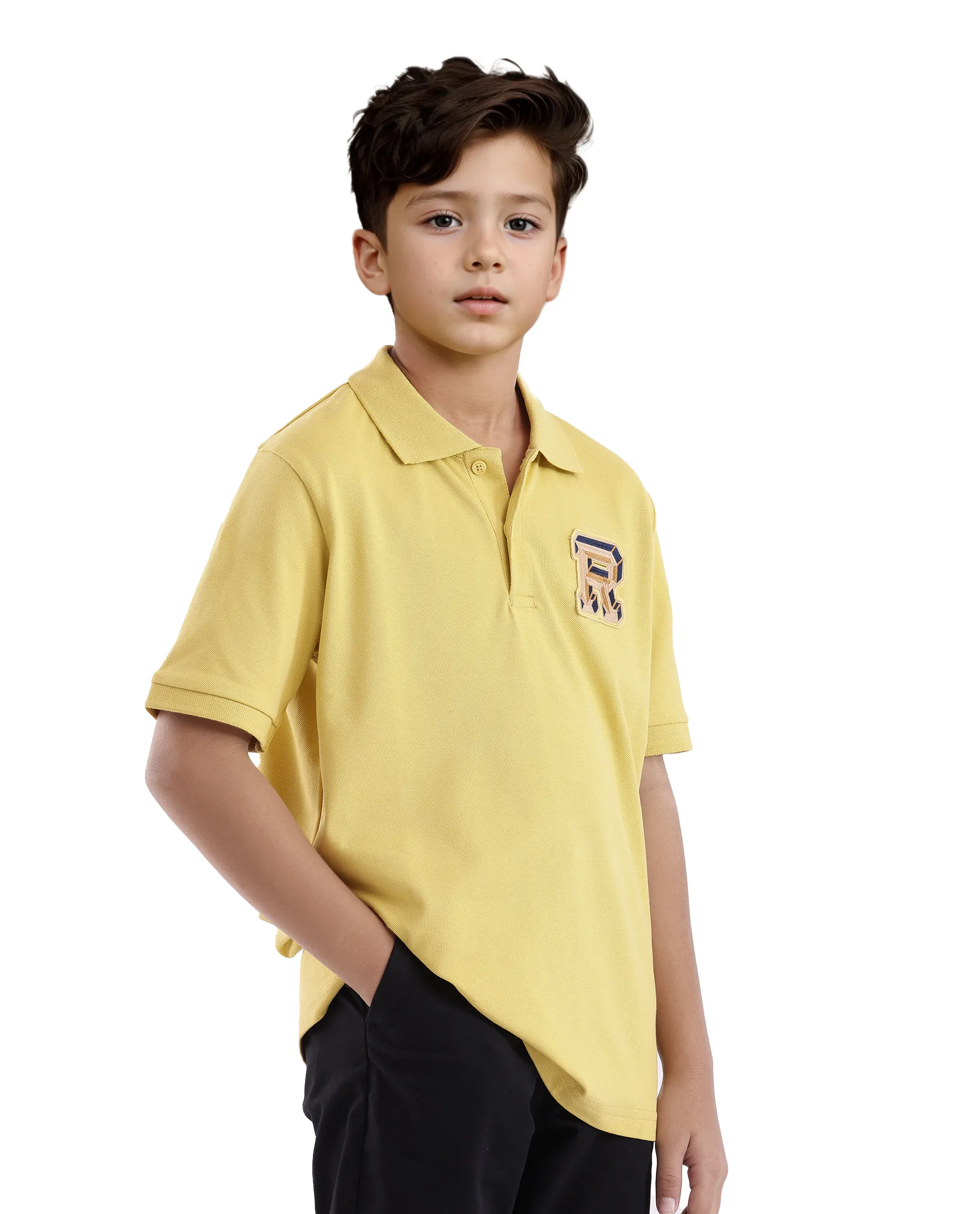 Rare Ones Kids Luan Flouroscent Yellow Cotton Short Sleeve Applique Print Polo - Image 4