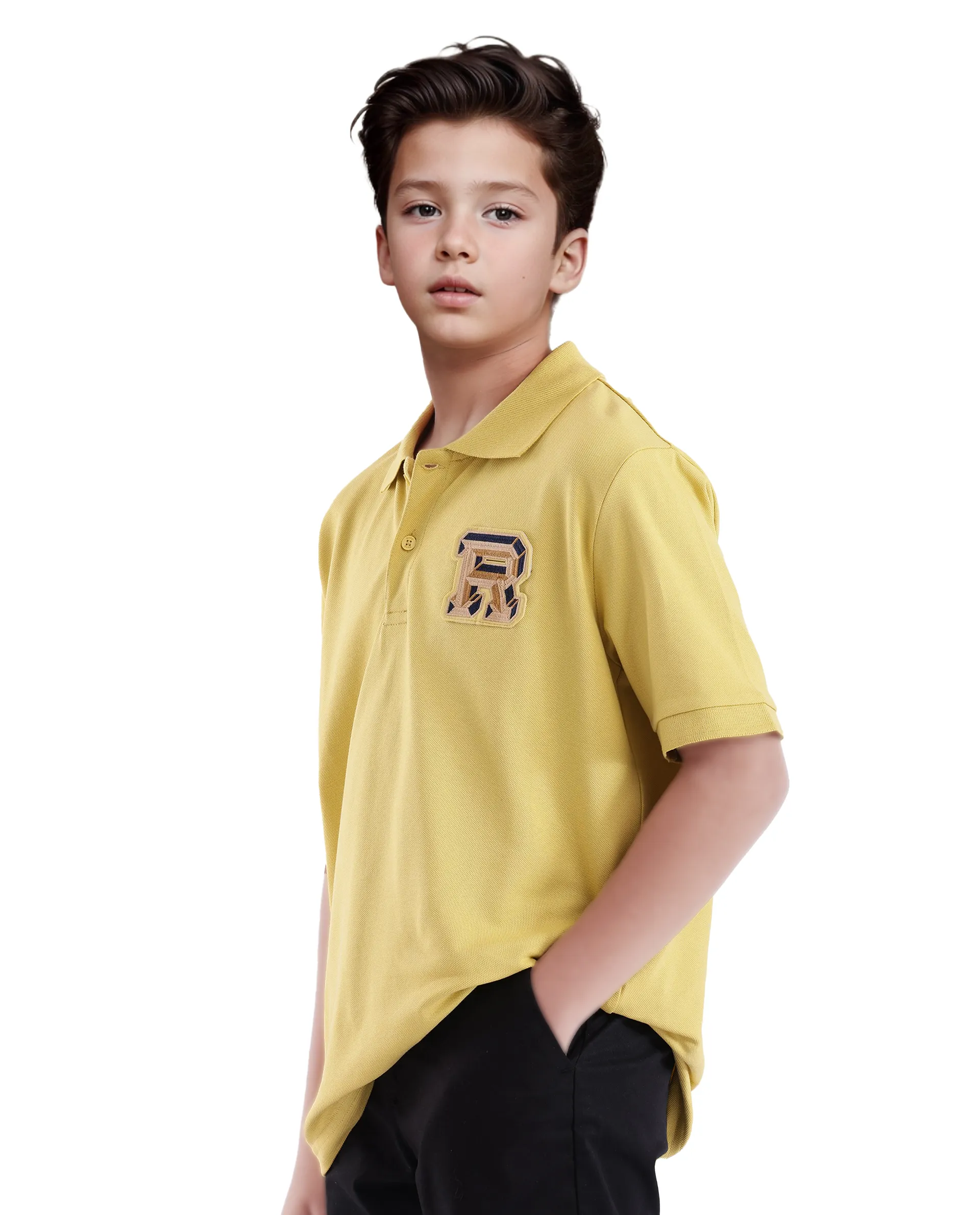 Rare Ones Kids Luan Flouroscent Yellow Cotton Short Sleeve Applique Print Polo - Image 6