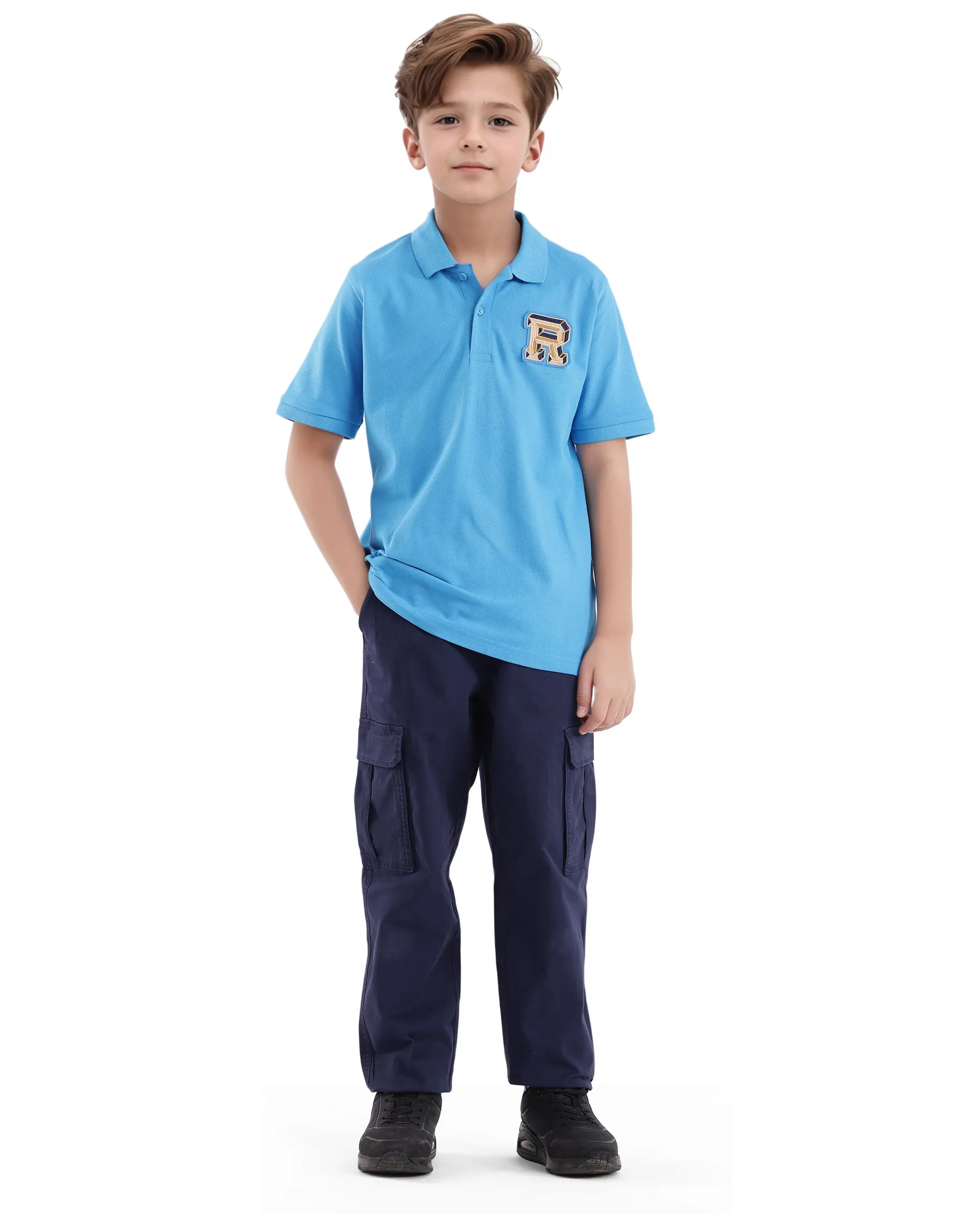Rare Ones Kids Luan Light Blue Cotton Short Sleeve Applique Print Polo - Image 2