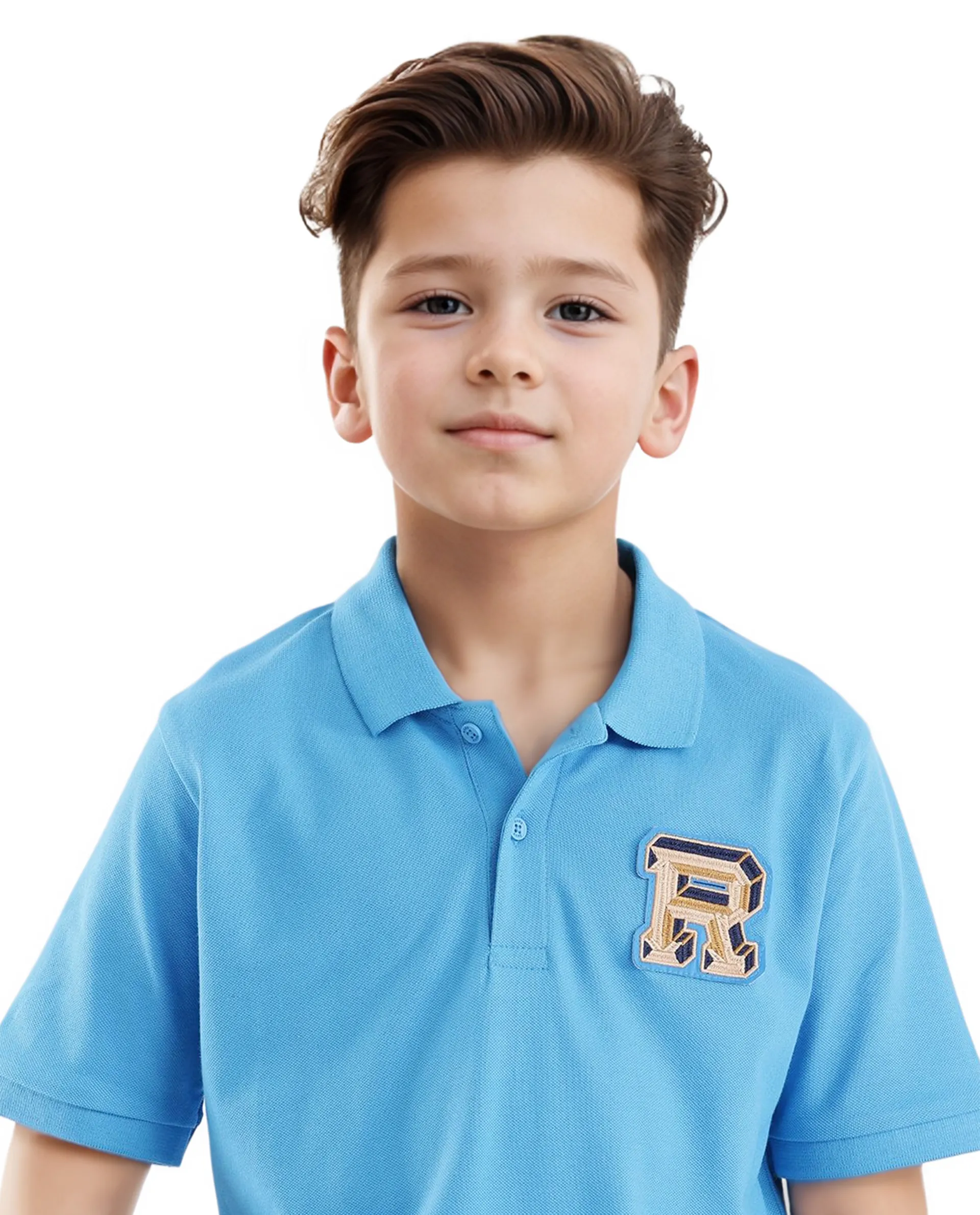 Rare Ones Kids Luan Light Blue Cotton Short Sleeve Applique Print Polo - Image 3