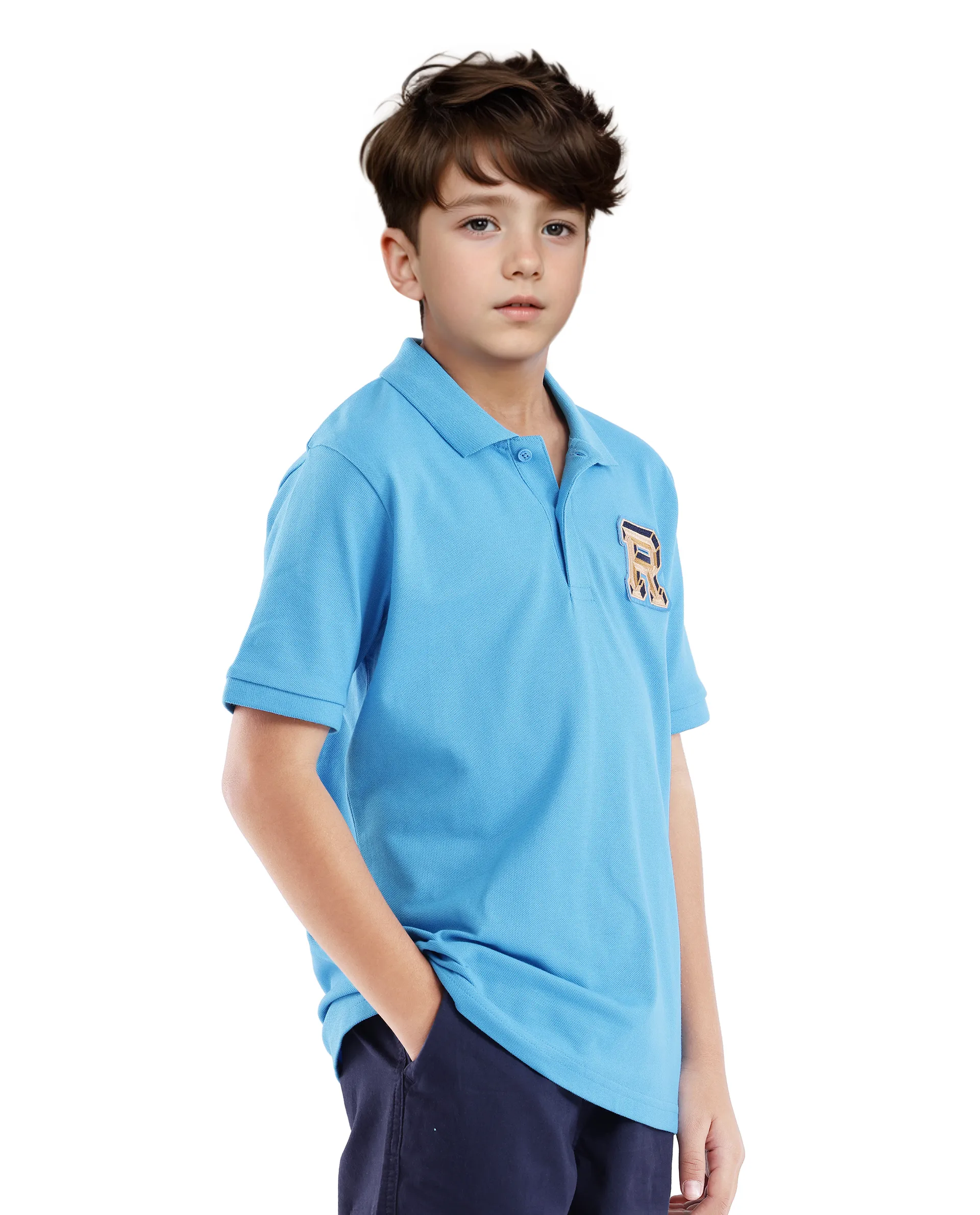 Rare Ones Kids Luan Light Blue Cotton Short Sleeve Applique Print Polo - Image 5