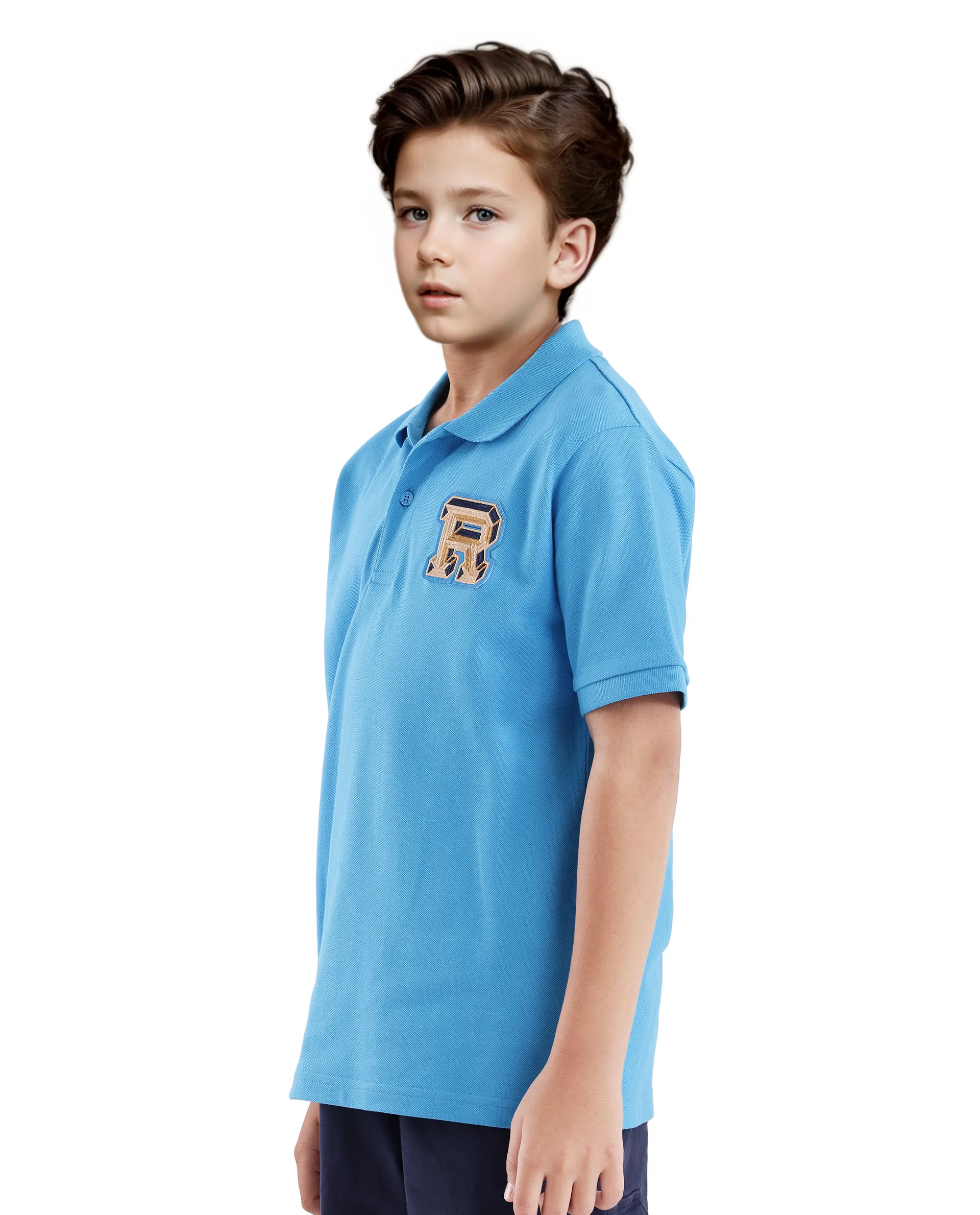 Rare Ones Kids Luan Light Blue Cotton Short Sleeve Applique Print Polo - Image 6