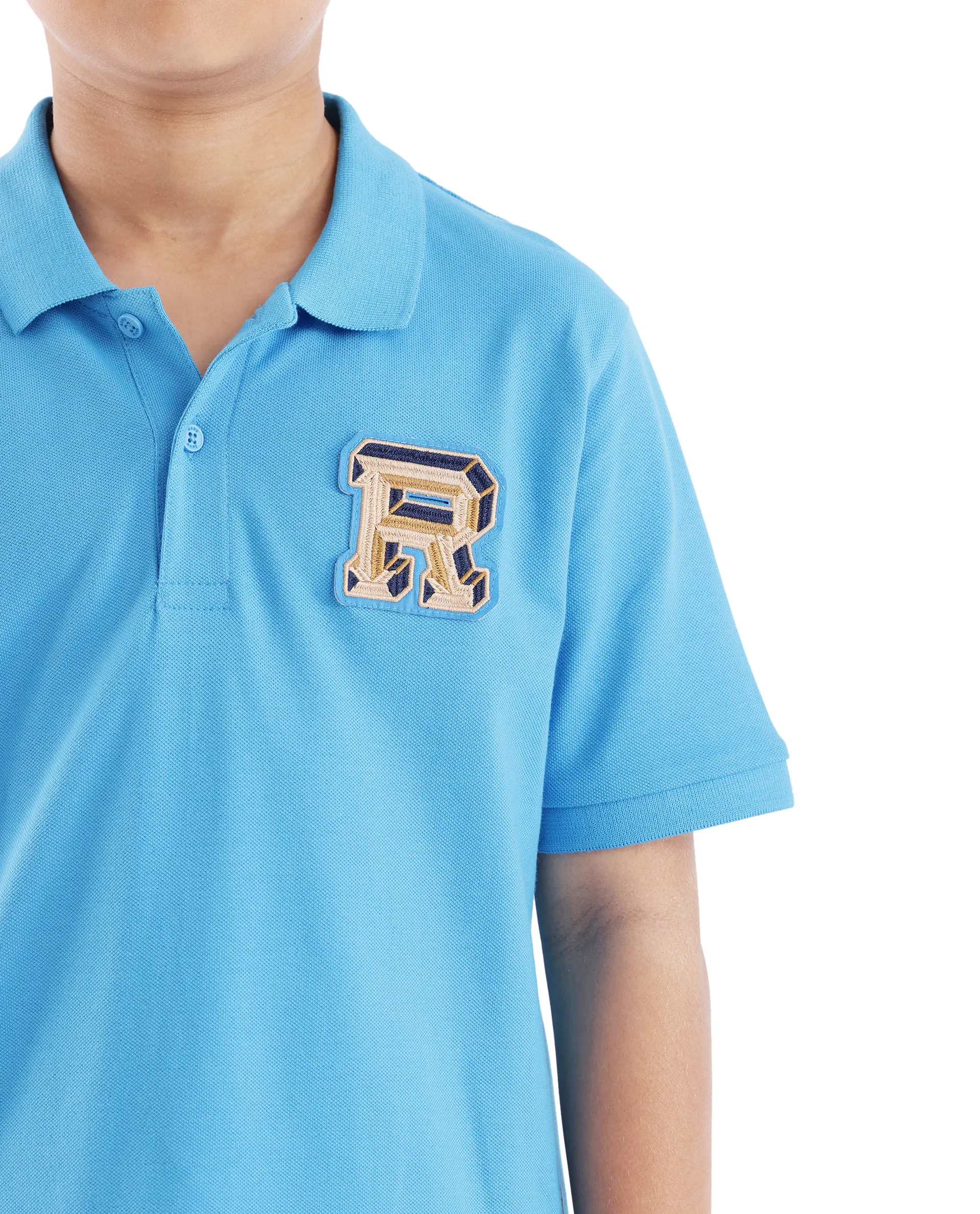 Rare Ones Kids Luan Light Blue Cotton Short Sleeve Applique Print Polo - Image 7