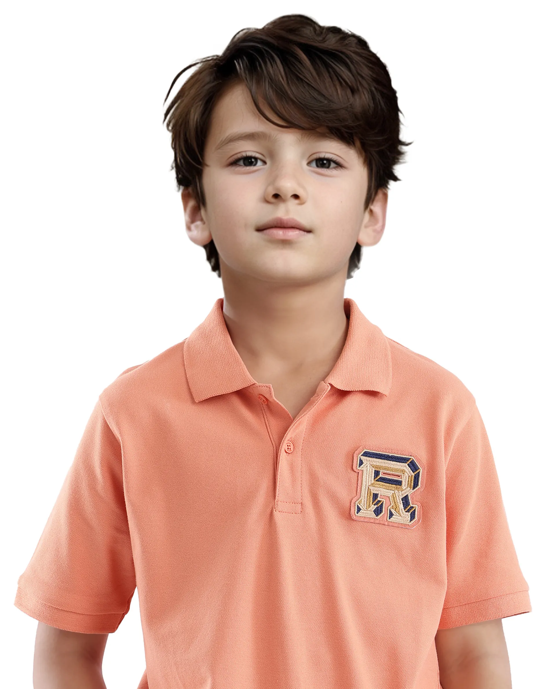 Rare Ones Kids Luan Light Orange Cotton Short Sleeve Applique Polo - Image 3