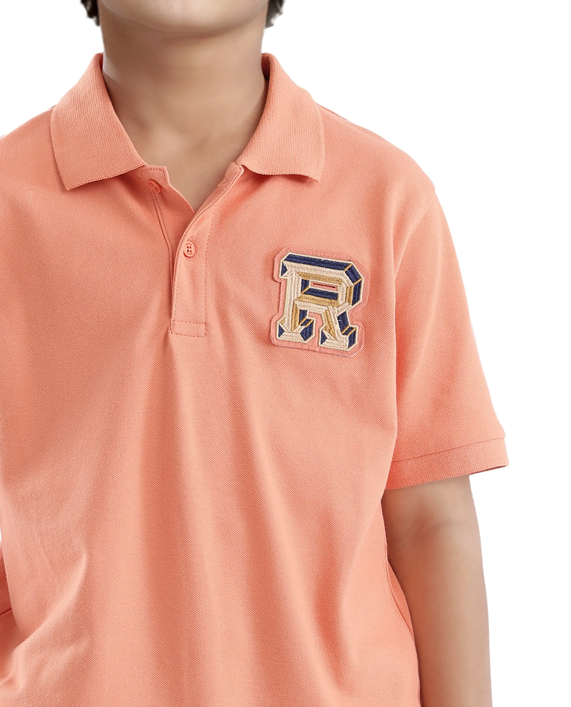 Rare Ones Kids Luan Light Orange Cotton Short Sleeve Applique Polo - Image 4