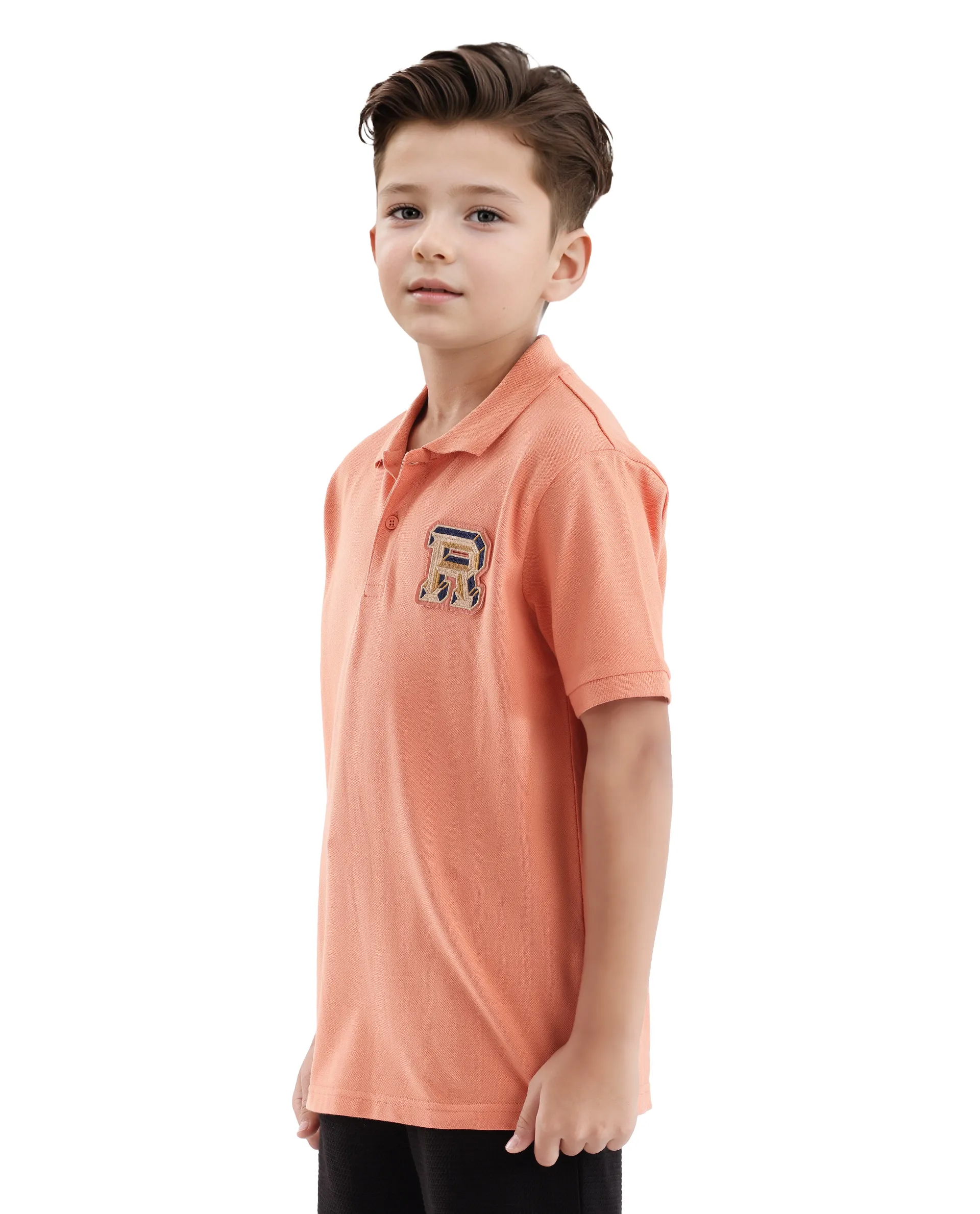 Rare Ones Kids Luan Light Orange Cotton Short Sleeve Applique Polo - Image 6