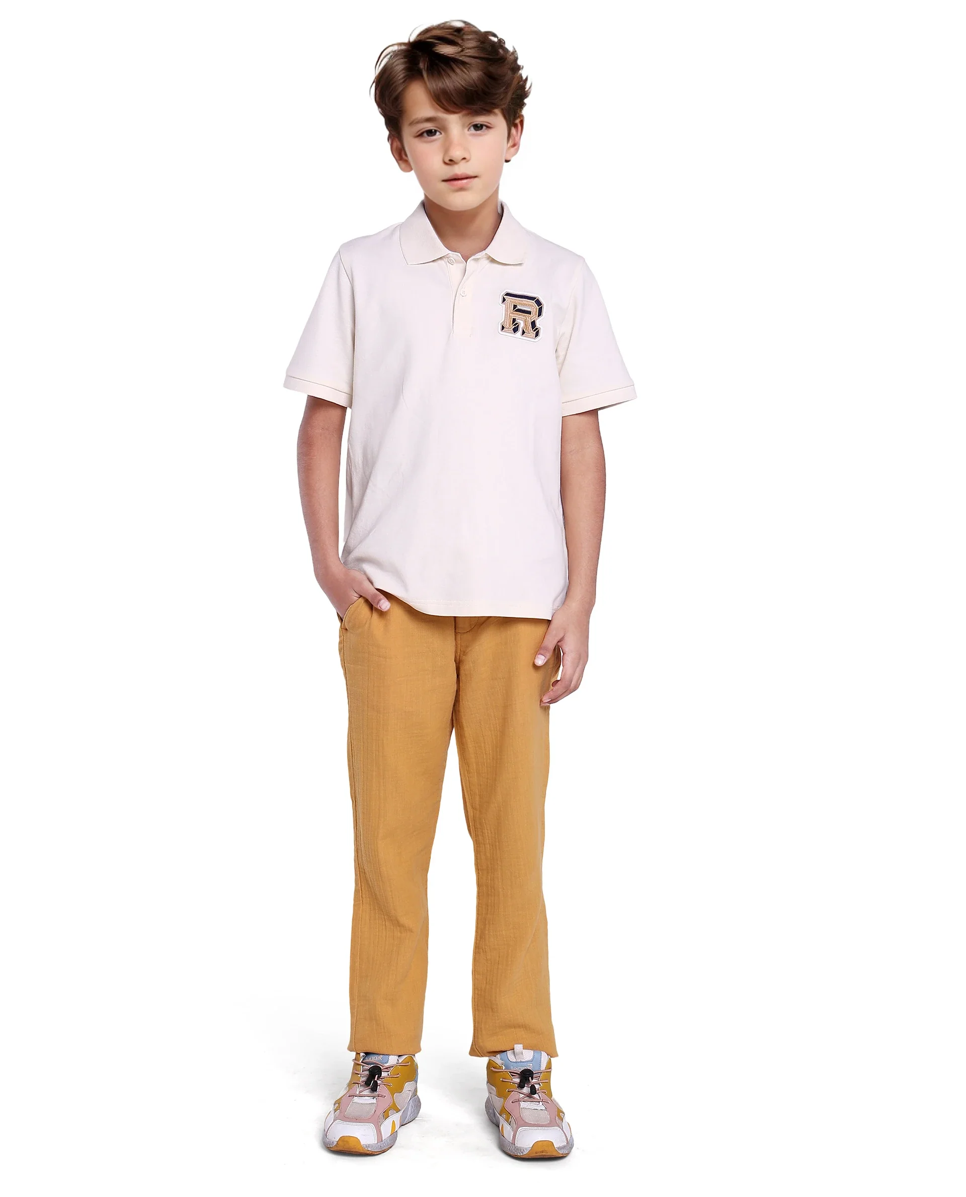 Rare Ones Kids Luan White Cotton Short Sleeve Applique Print Polo - Image 2