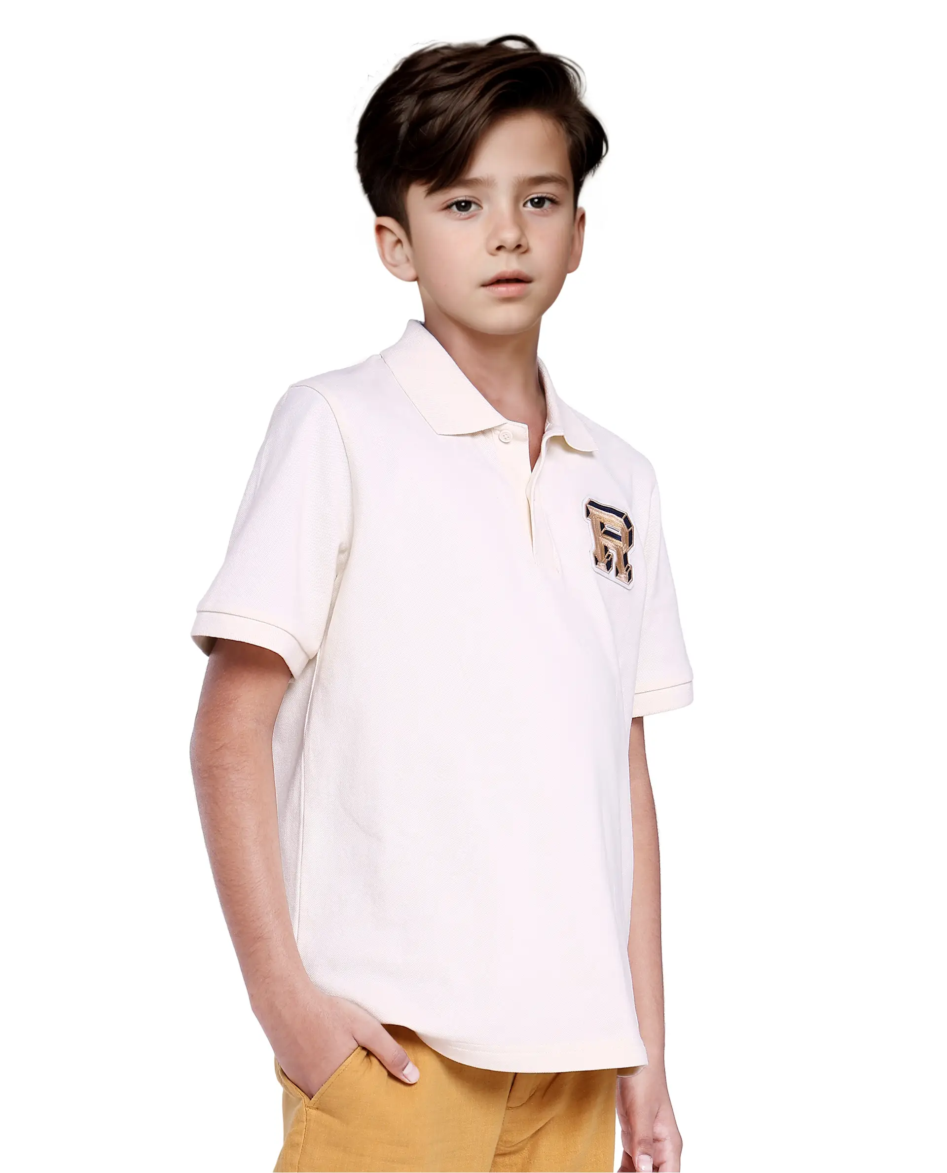 Rare Ones Kids Luan White Cotton Short Sleeve Applique Print Polo - Image 4