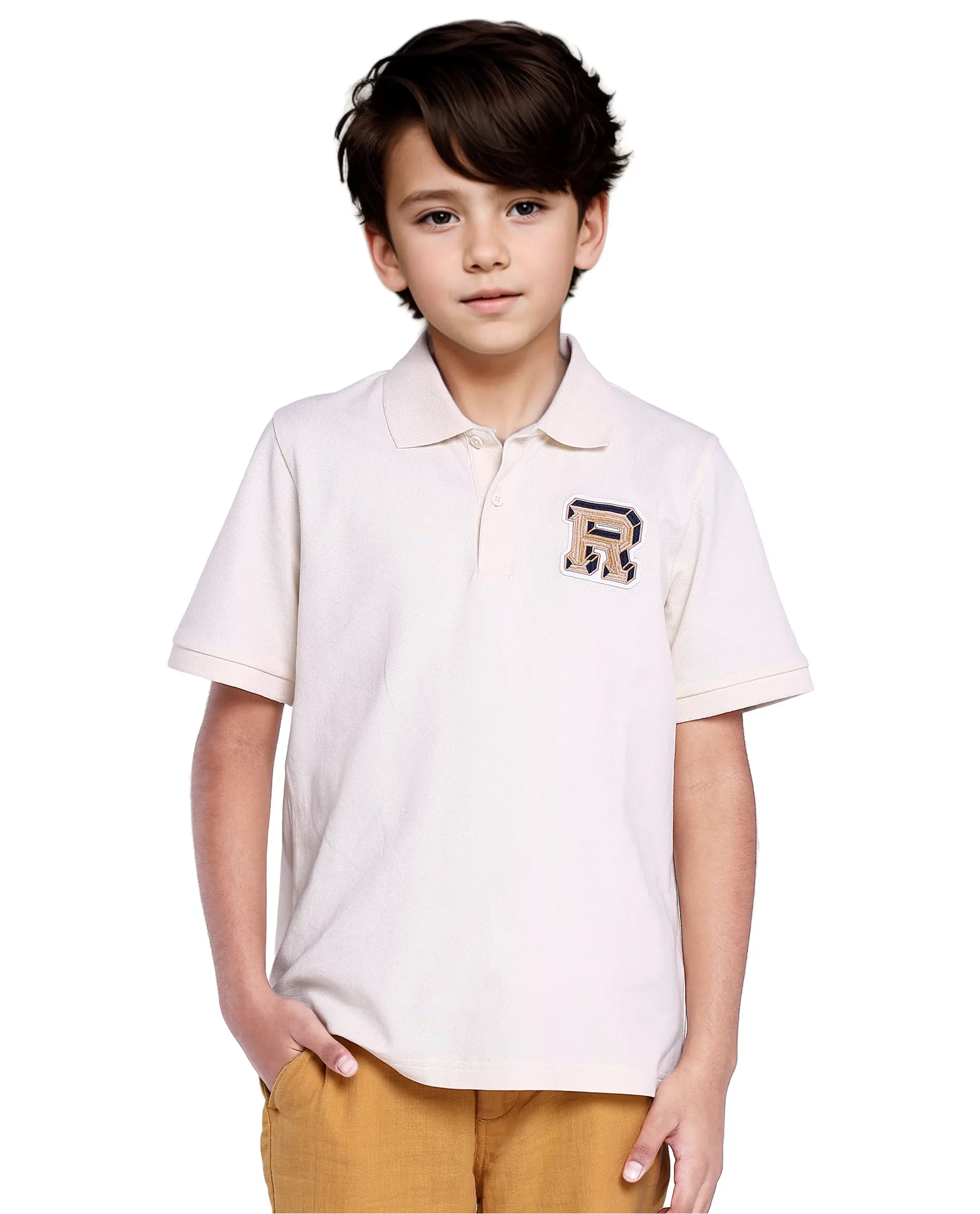 Rare Ones Kids Luan White Cotton Short Sleeve Applique Print Polo - Image 6