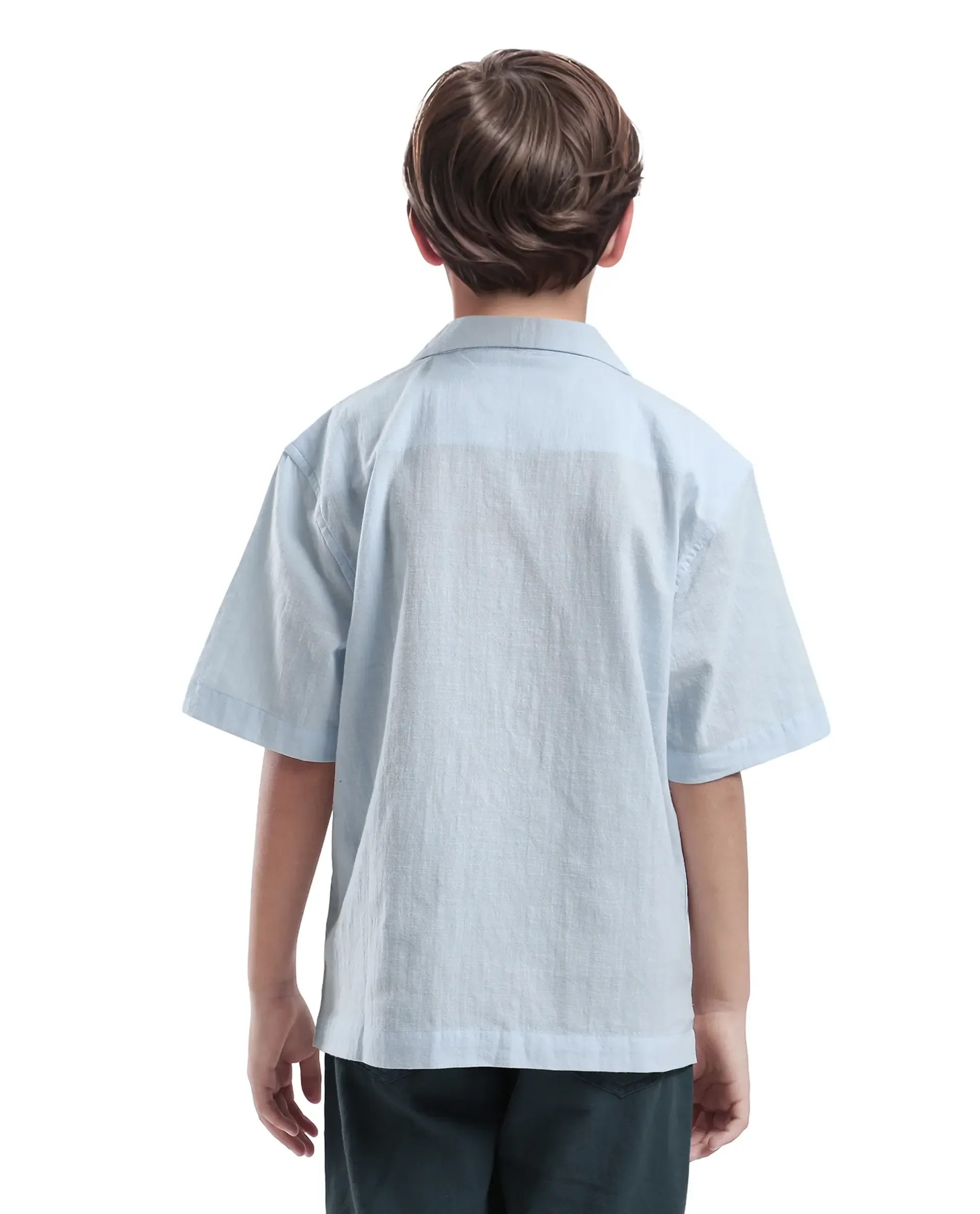 Rare Ones Kids Lucy Light Blue Cotton Half Sleeve Button Embroidered Regular Fit Shirt - Image 7