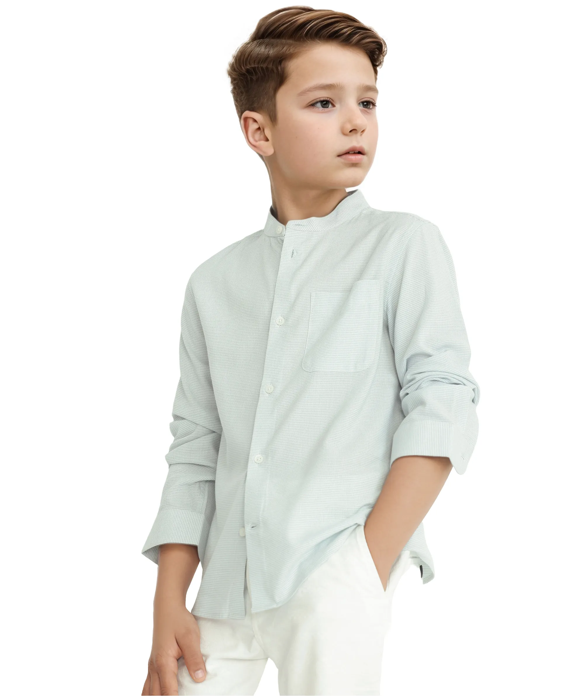 Rare Ones Kids Lynx Light Blue Cotton Blend Long Sleeve Mandarin Collar Striped Shirt - Image 3