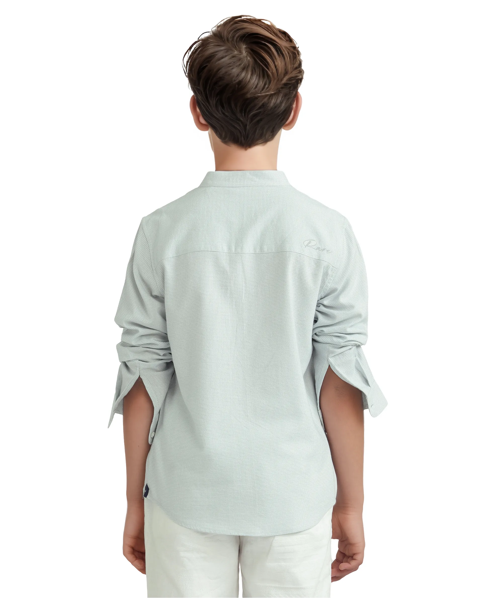Rare Ones Kids Lynx Light Blue Cotton Blend Long Sleeve Mandarin Collar Striped Shirt - Image 6