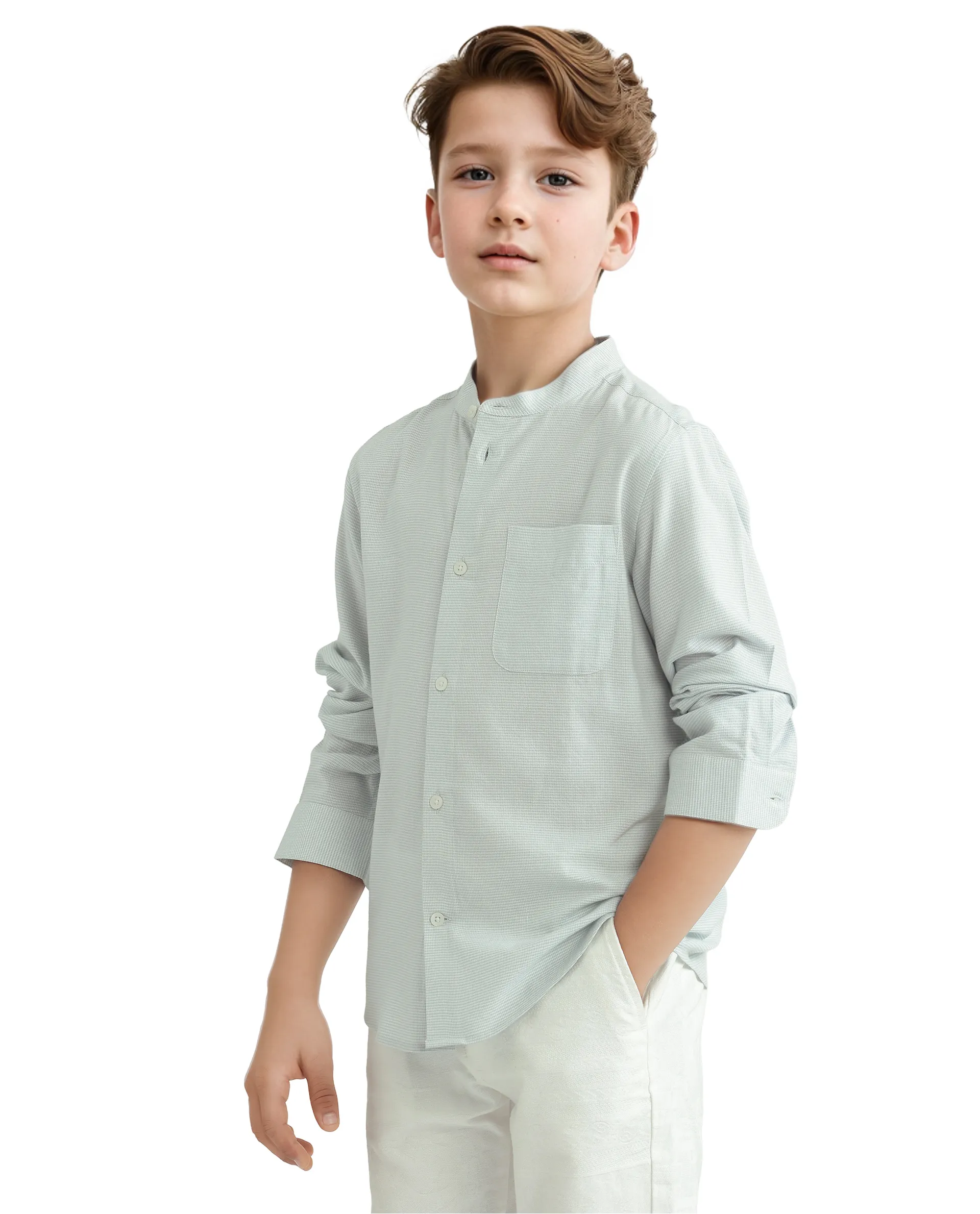 Rare Ones Kids Lynx Light Blue Cotton Blend Long Sleeve Mandarin Collar Striped Shirt - Image 7