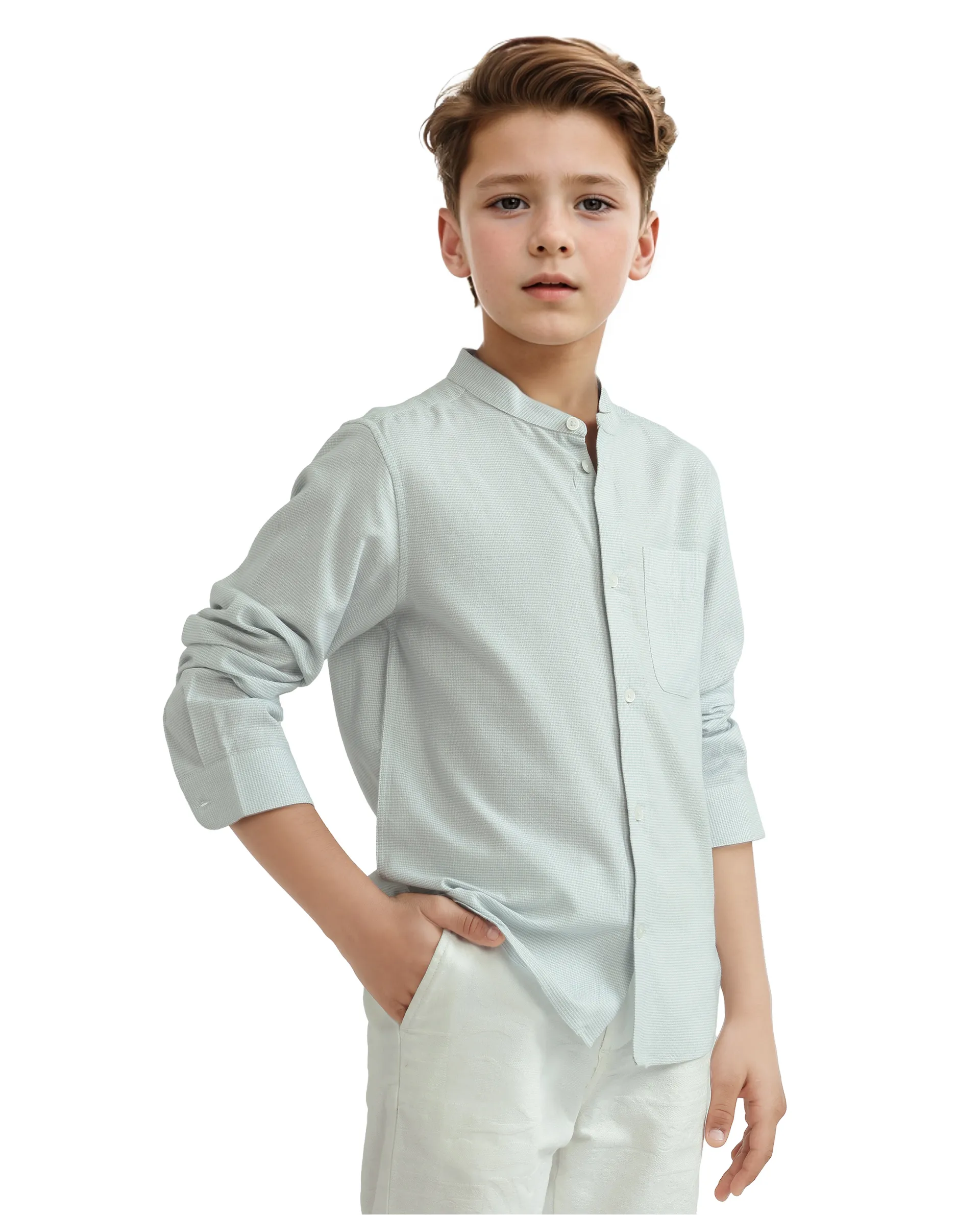 Rare Ones Kids Lynx Light Blue Cotton Blend Long Sleeve Mandarin Collar Striped Shirt - Image 8