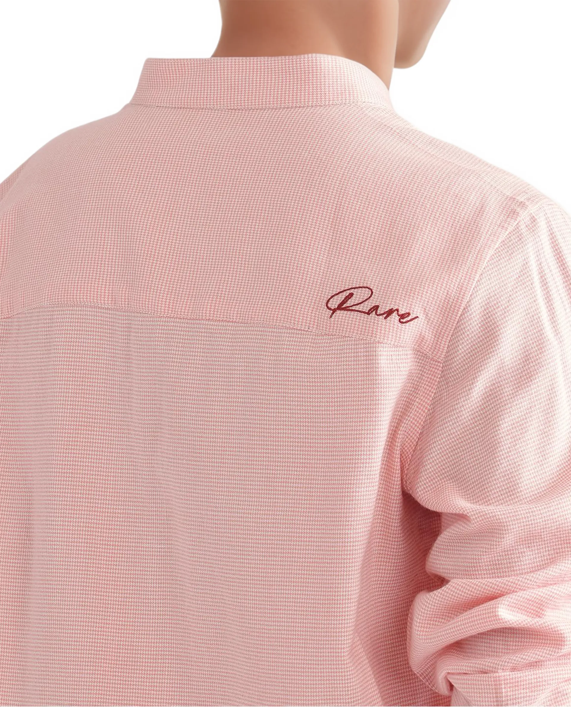 Rare Ones Kids Lynx Peach Cotton Blend Full Sleeve Mandarin Collar Self Striped Embroidered Signature Shirt - Image 3