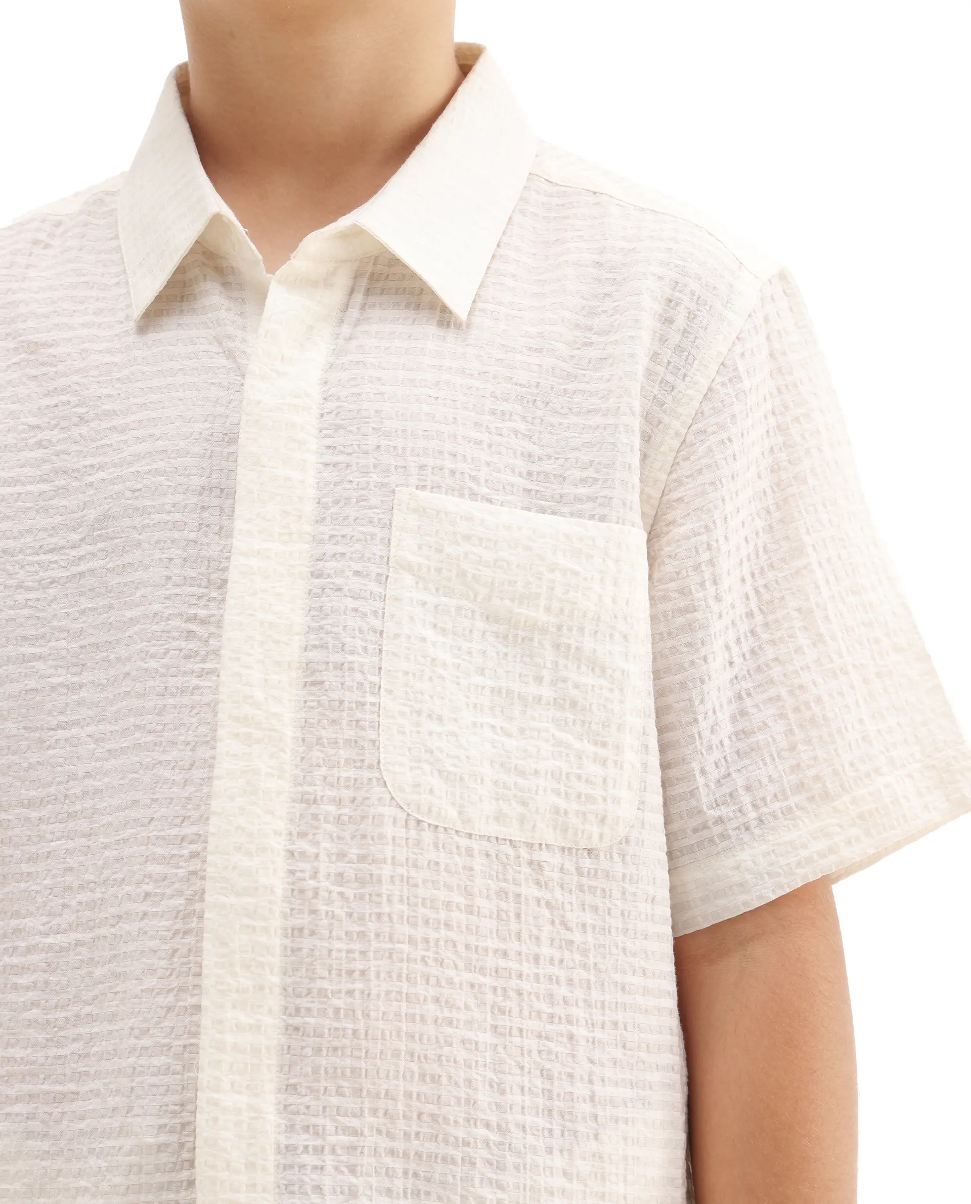 Rare Ones Kids Lyth Off White Cotton Blend Half Sleeve Striped Regular Fit Shirt - Image 4