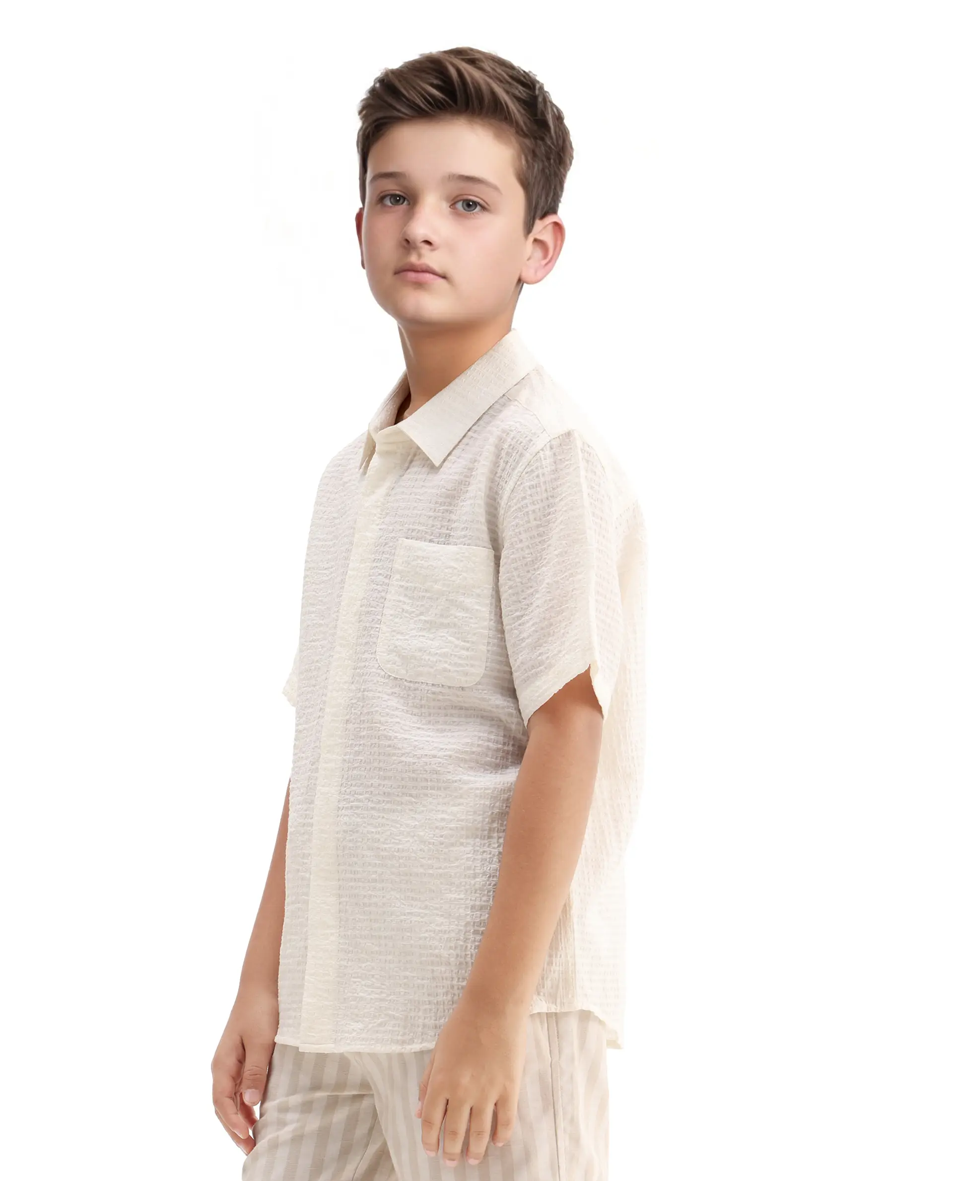 Rare Ones Kids Lyth Off White Cotton Blend Half Sleeve Striped Regular Fit Shirt - Image 6