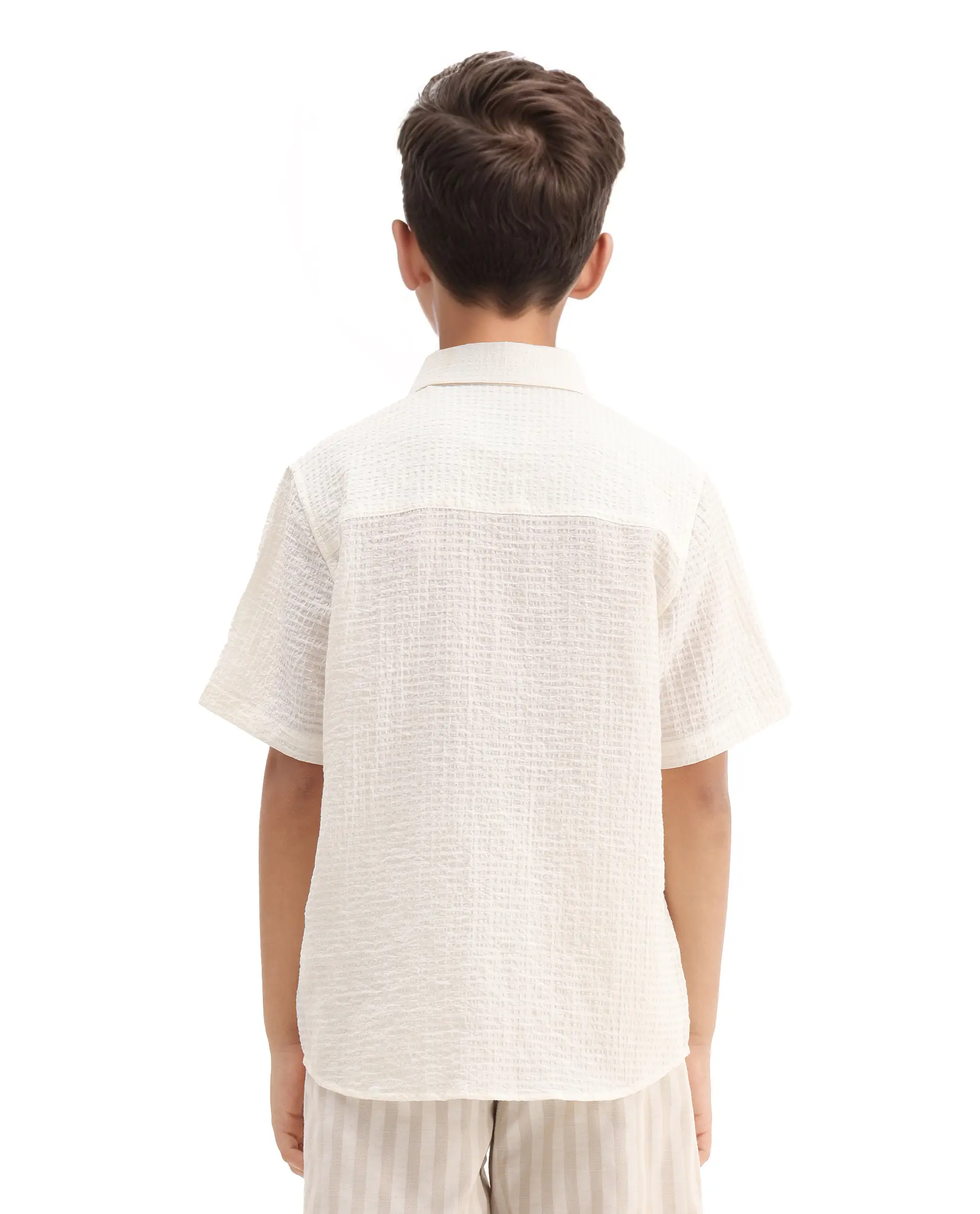 Rare Ones Kids Lyth Off White Cotton Blend Half Sleeve Striped Regular Fit Shirt - Image 7
