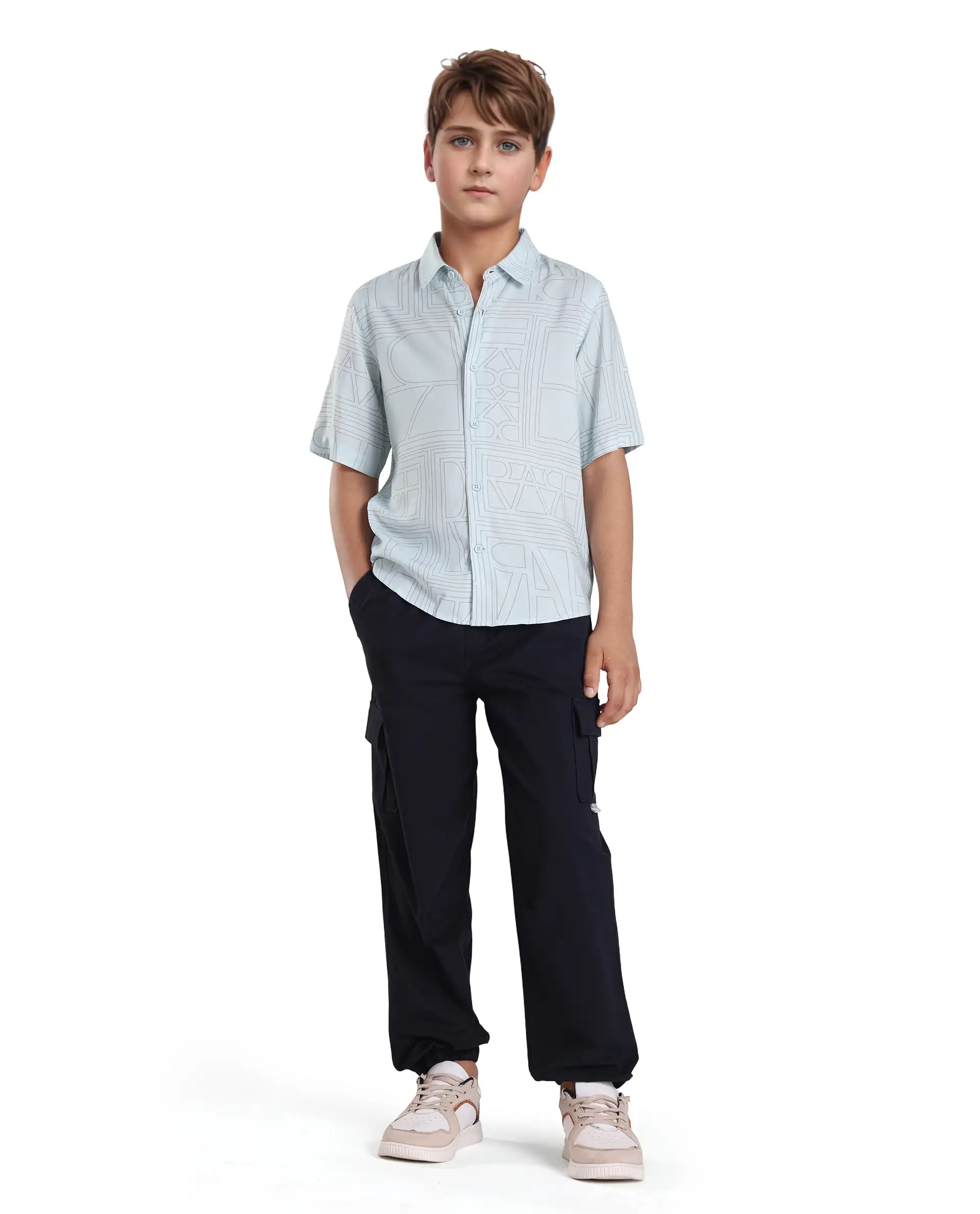 Rare Ones Kids Maley Blue Viscose Printed Button Closure Regular Fit Shirt - Image 3
