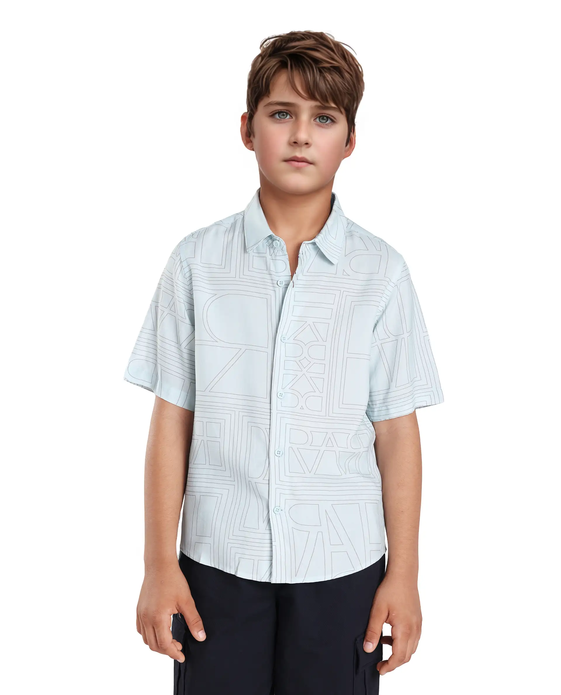 Rare Ones Kids Maley Blue Viscose Printed Button Closure Regular Fit Shirt - Image 4