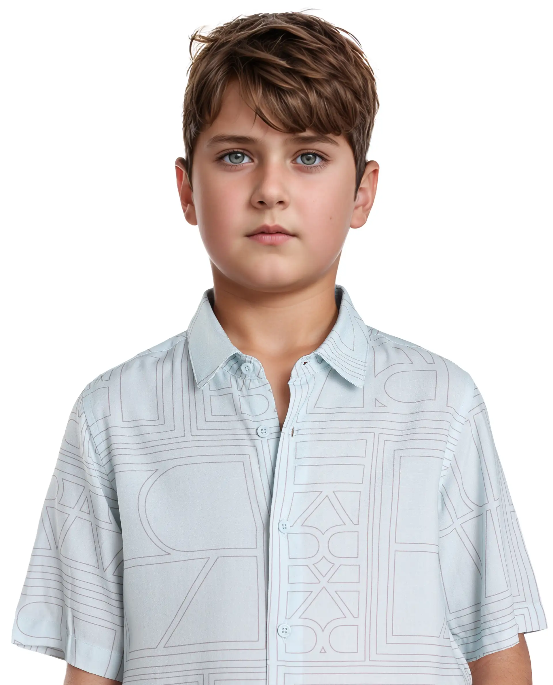 Rare Ones Kids Maley Blue Viscose Printed Button Closure Regular Fit Shirt - Image 5