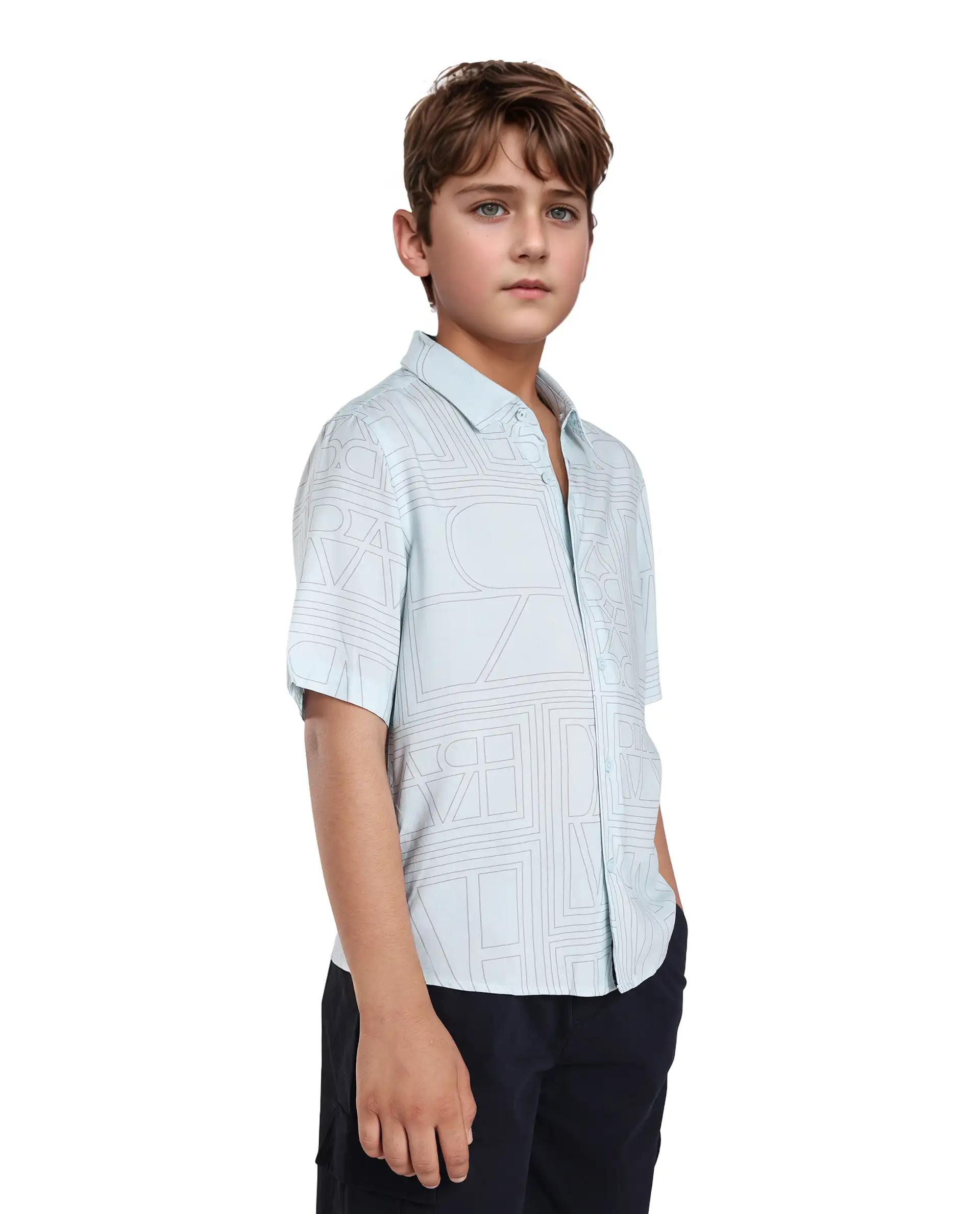 Rare Ones Kids Maley Blue Viscose Printed Button Closure Regular Fit Shirt - Image 7