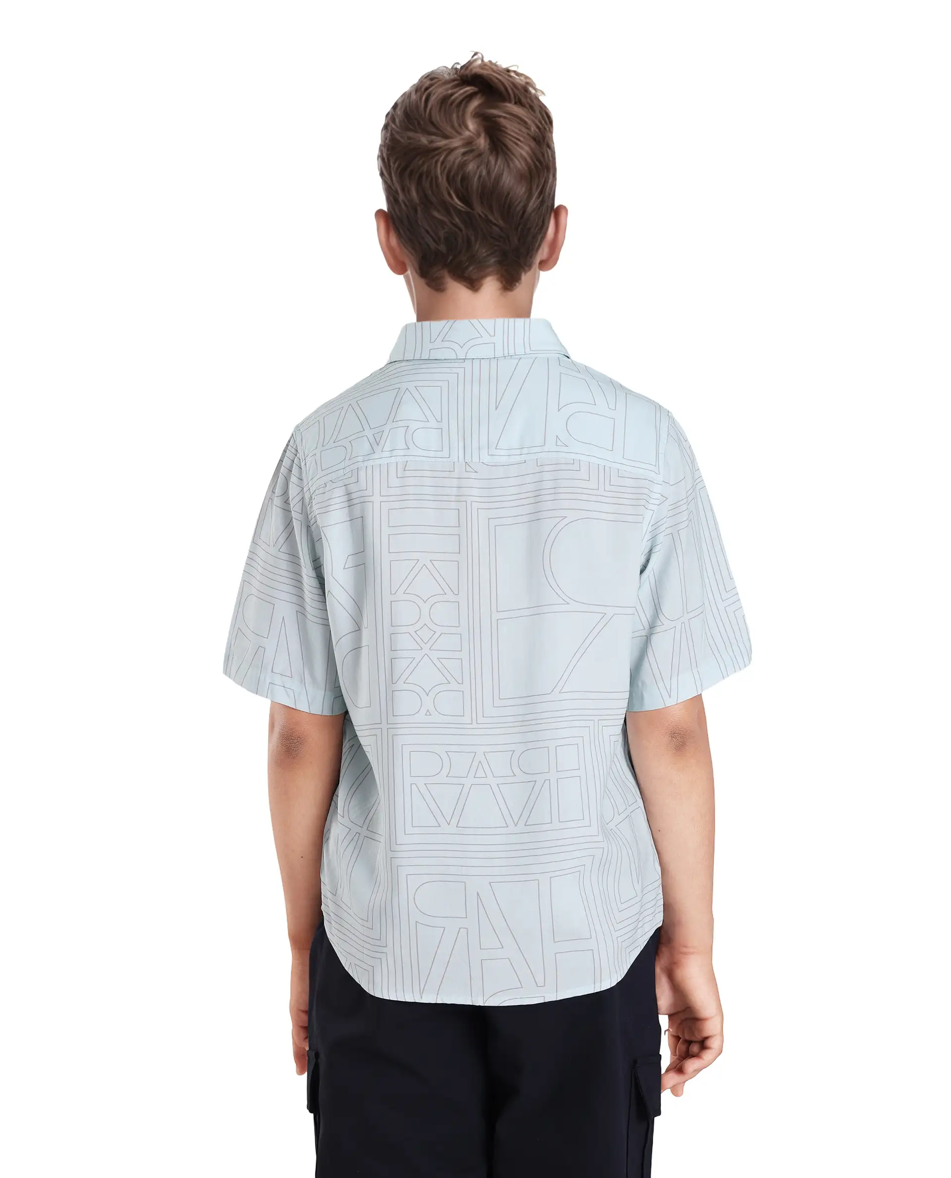 Rare Ones Kids Maley Blue Viscose Printed Button Closure Regular Fit Shirt - Image 8