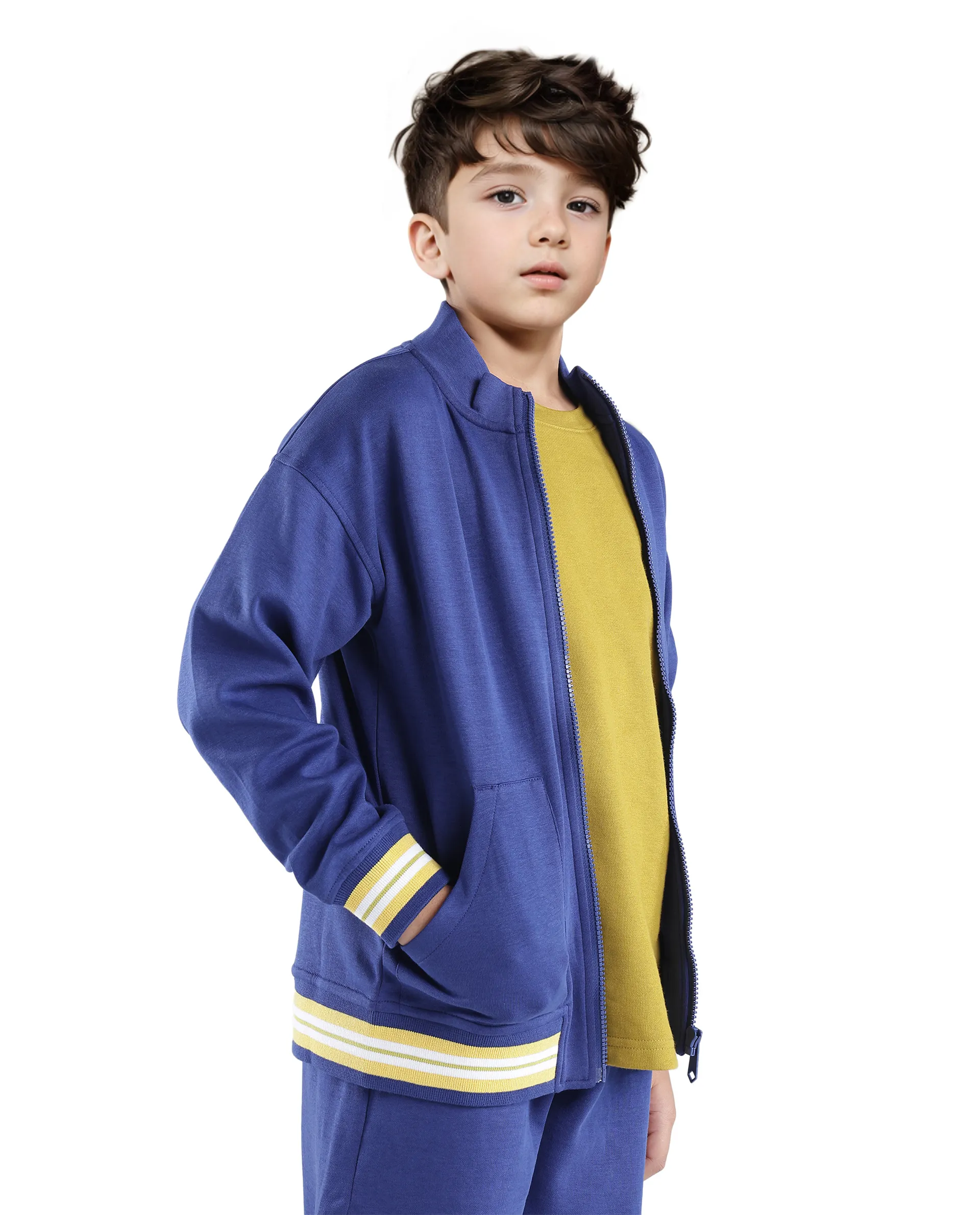 Rare Ones Kids Manttn Dark Blue Cotton Poly Full Sleeve Applique Jacket - Image 6
