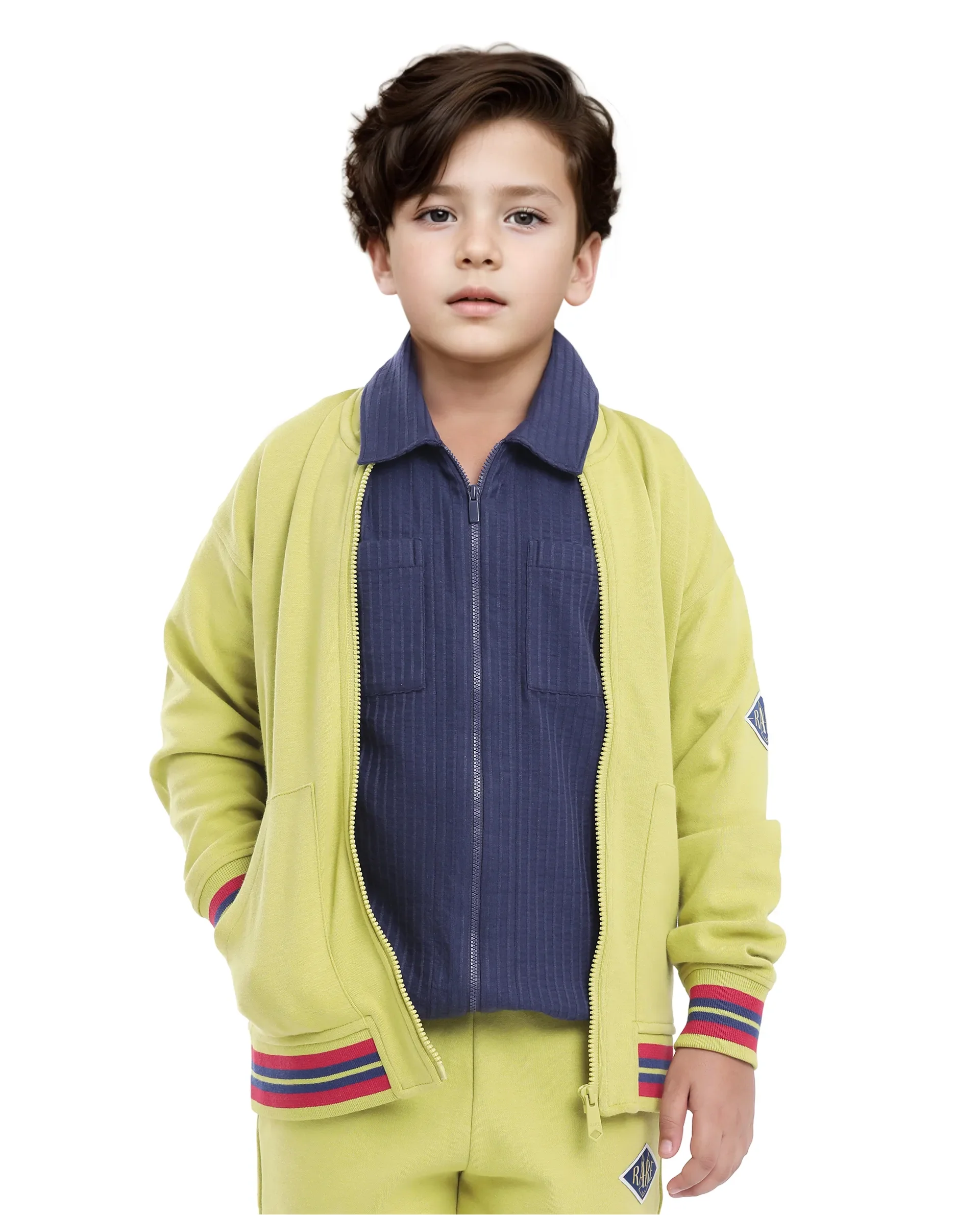Rare Ones Kids Manttn Light Green Cotton Poly Full Sleeve Applique Jacket - Image 3