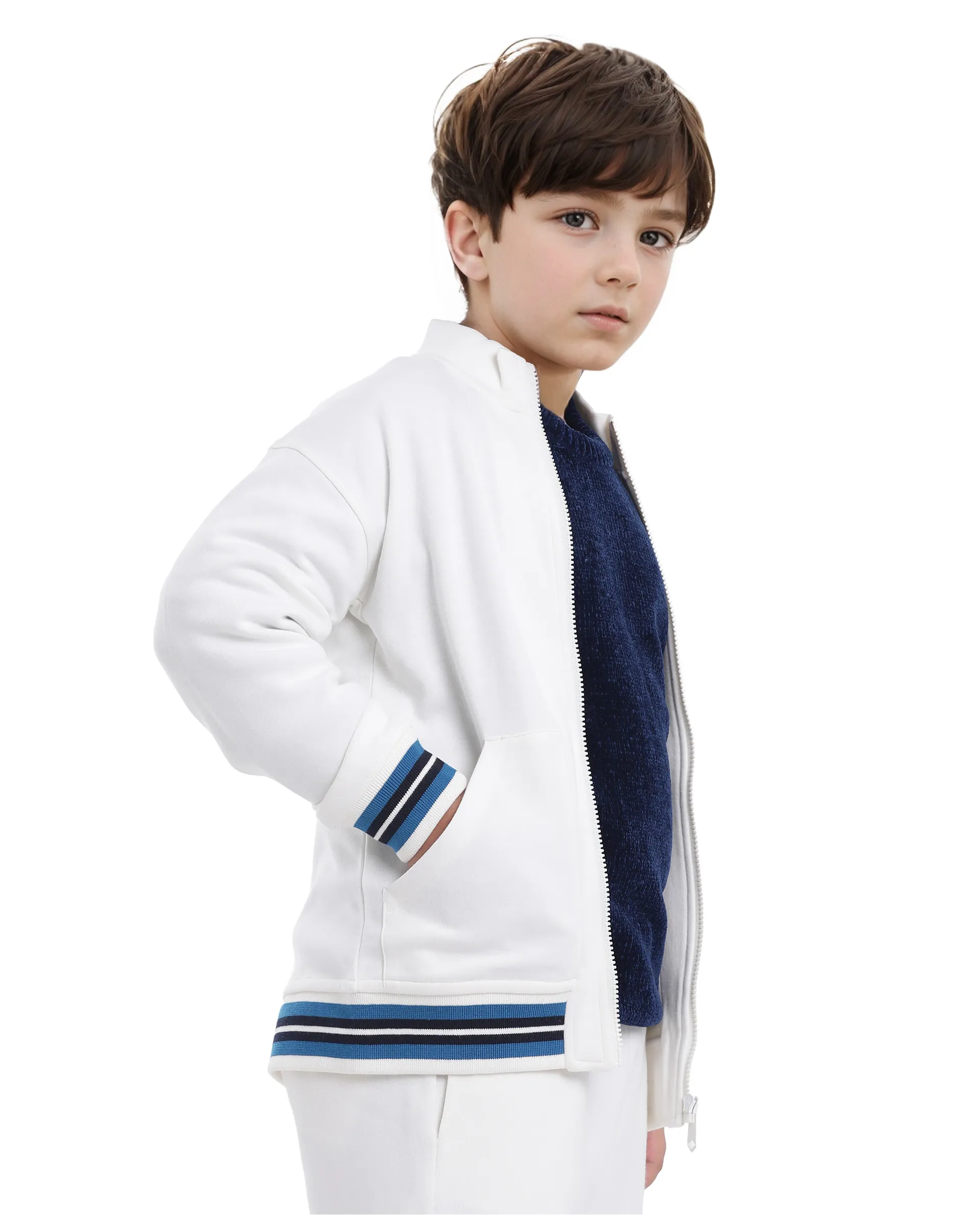 Rare Ones Kids Manttn White Cotton Poly Full Sleeve Applique Jacket - Image 3