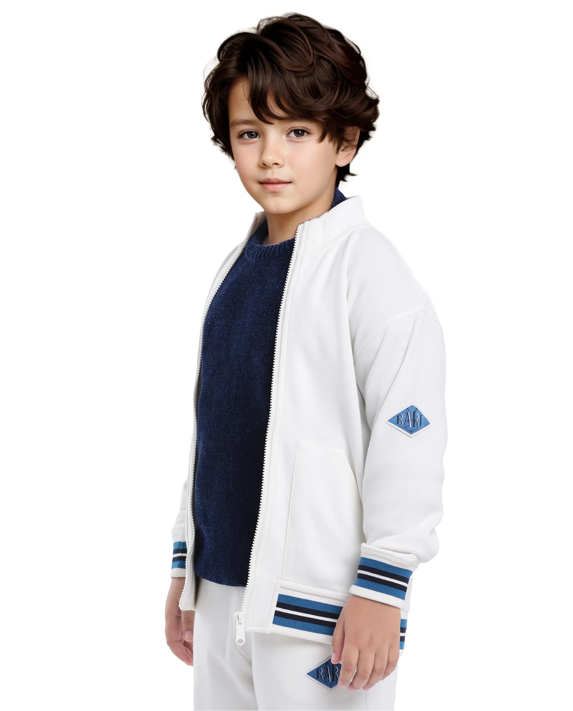 Rare Ones Kids Manttn White Cotton Poly Full Sleeve Applique Jacket - Image 4