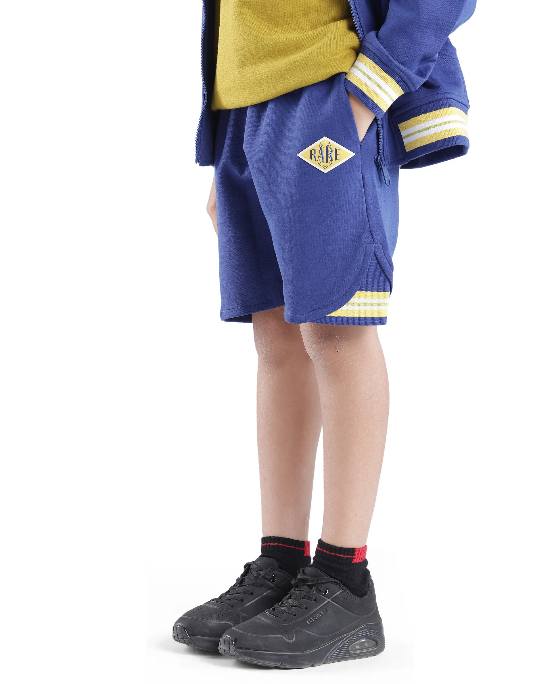 Rare Ones Kids Mantz Dark Blue Cotton Poly Drawstring Applique Short - Image 5