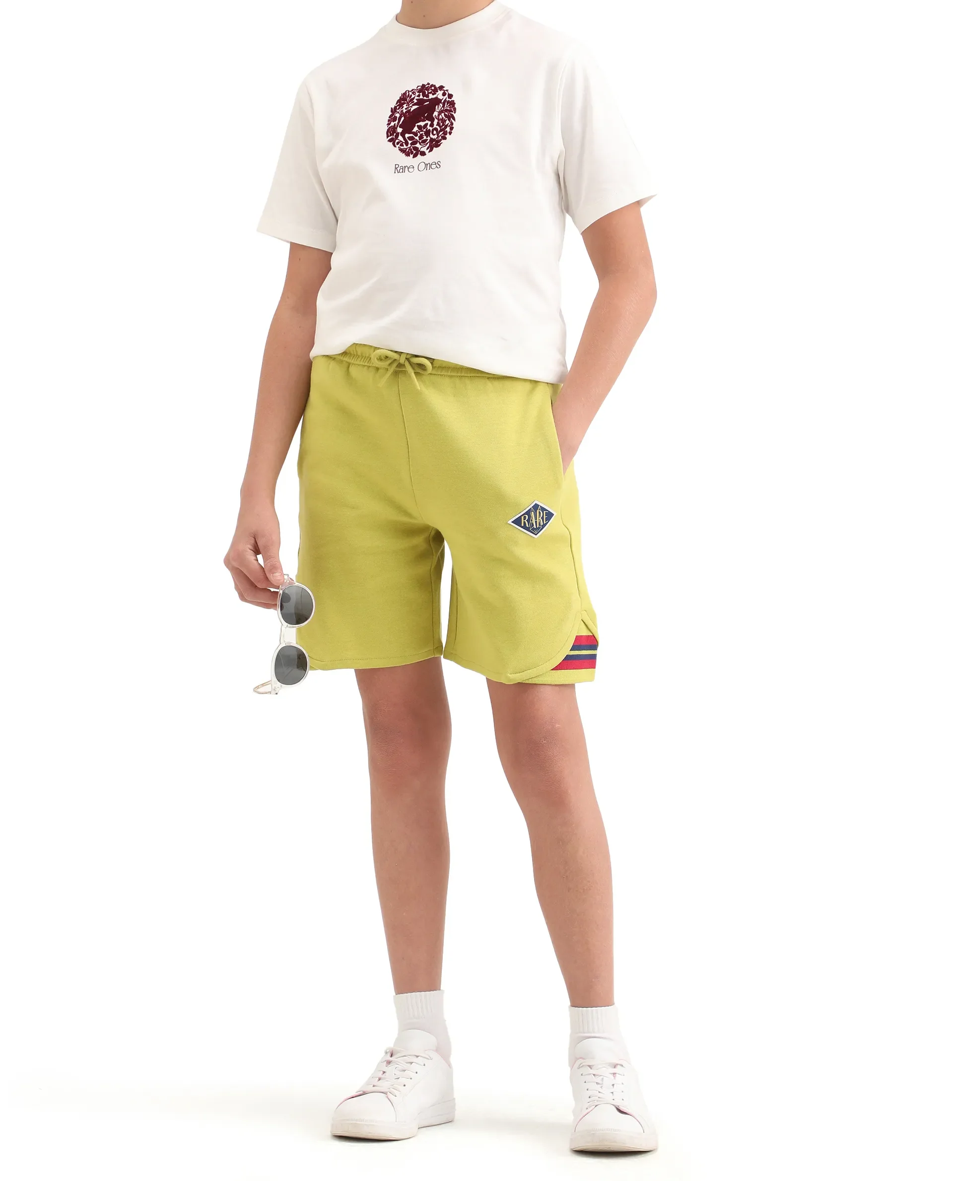 Rare Ones Kids Mantz Light Green Cotton Poly Drawstring Applique Short - Image 2