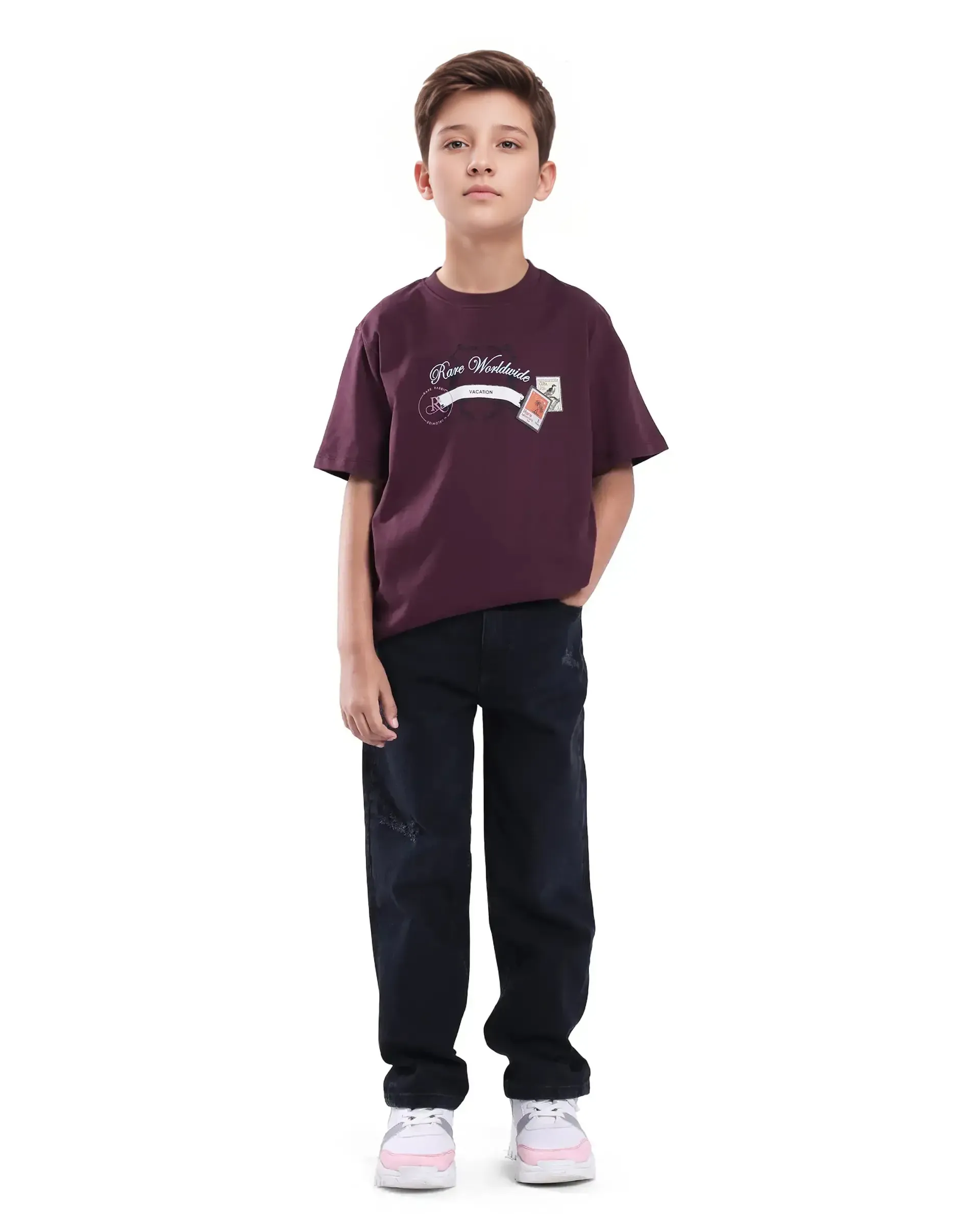 Rare Ones Kids Marn Maroon Cotton Blend Half Sleeve Slip-On Printed Regular Fit T-Shirt - Image 2