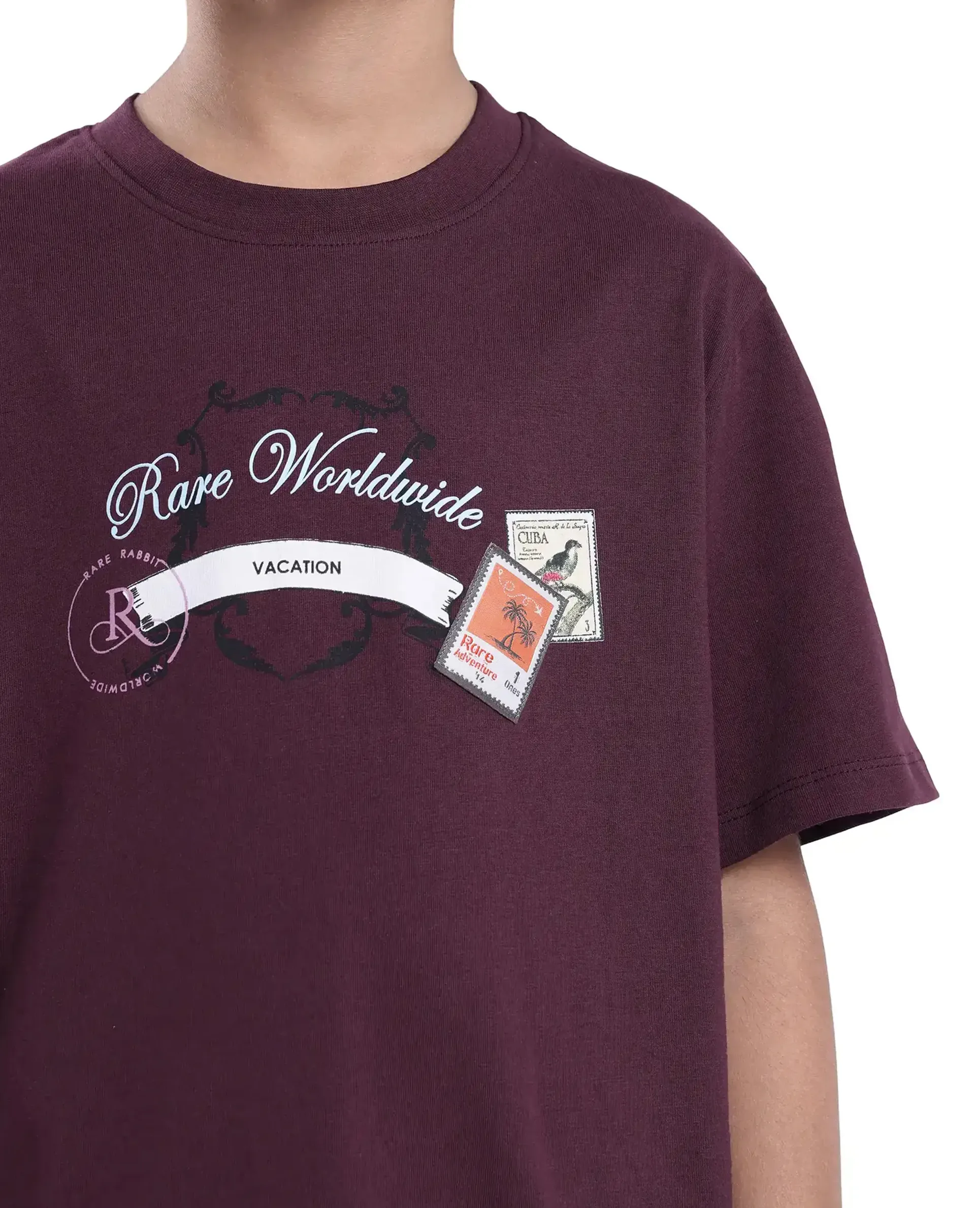 Rare Ones Kids Marn Maroon Cotton Blend Half Sleeve Slip-On Printed Regular Fit T-Shirt - Image 4