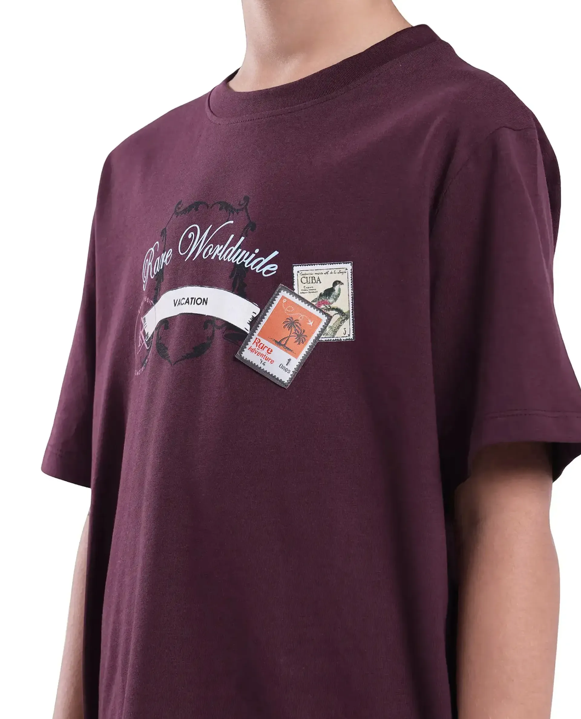 Rare Ones Kids Marn Maroon Cotton Blend Half Sleeve Slip-On Printed Regular Fit T-Shirt - Image 5
